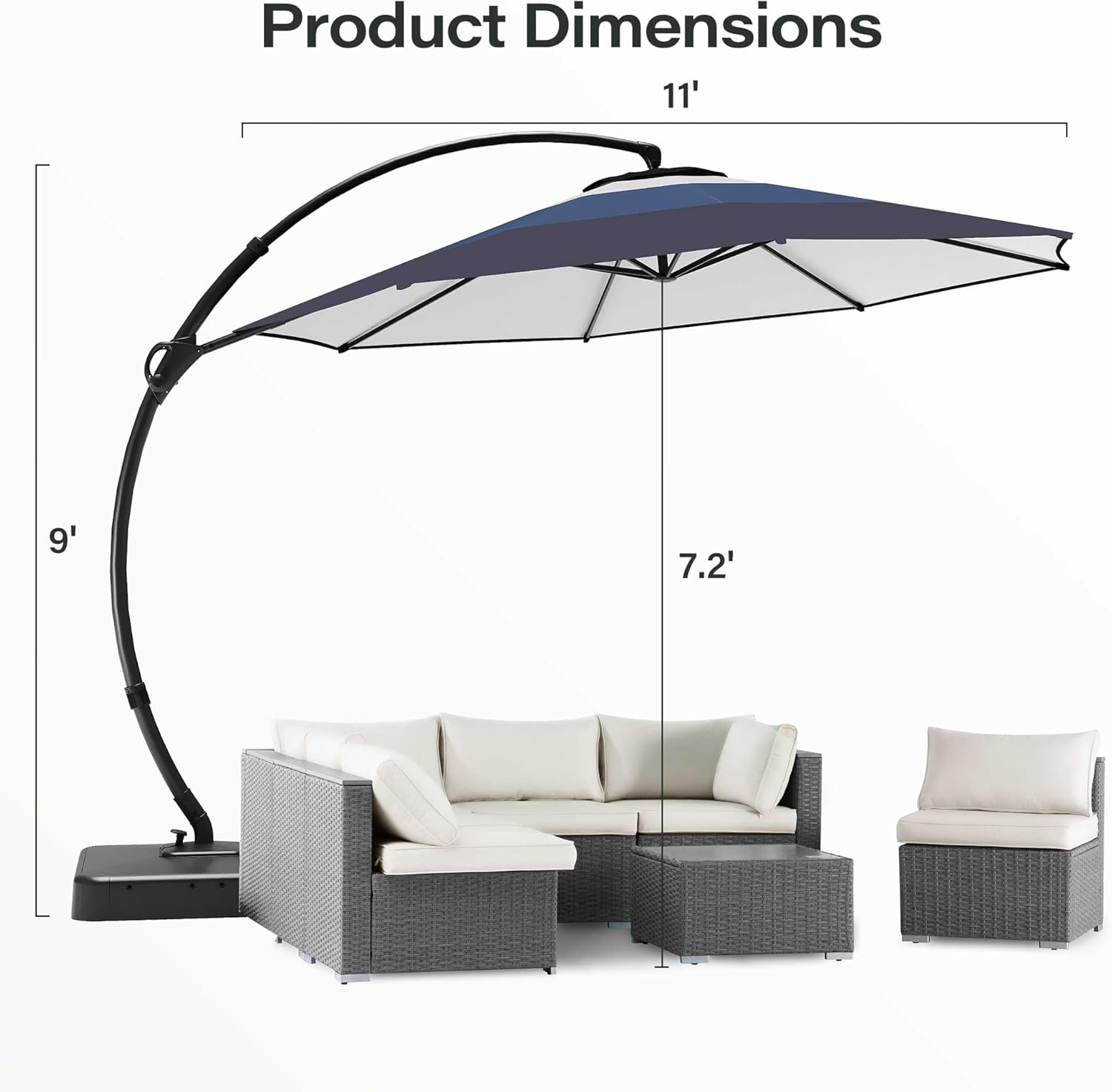 LAUSAINT HOME 11 Ft Outdoor Patio Umbrella with Base, Deluxe Curvy Cantilever Umbrella Heavy Duty with 360° Rotation