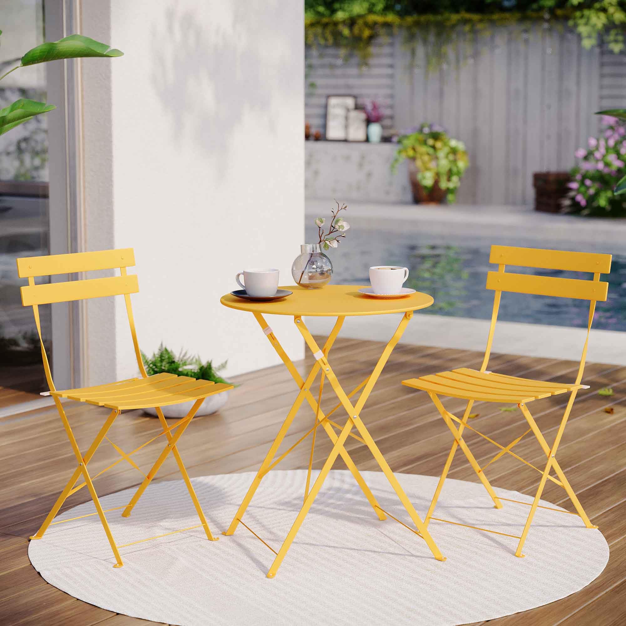 LAUSAINT HOME 3-Piece Steel Folding Bistro Set, Premium Weather-Resistant Patio Table & Chairs