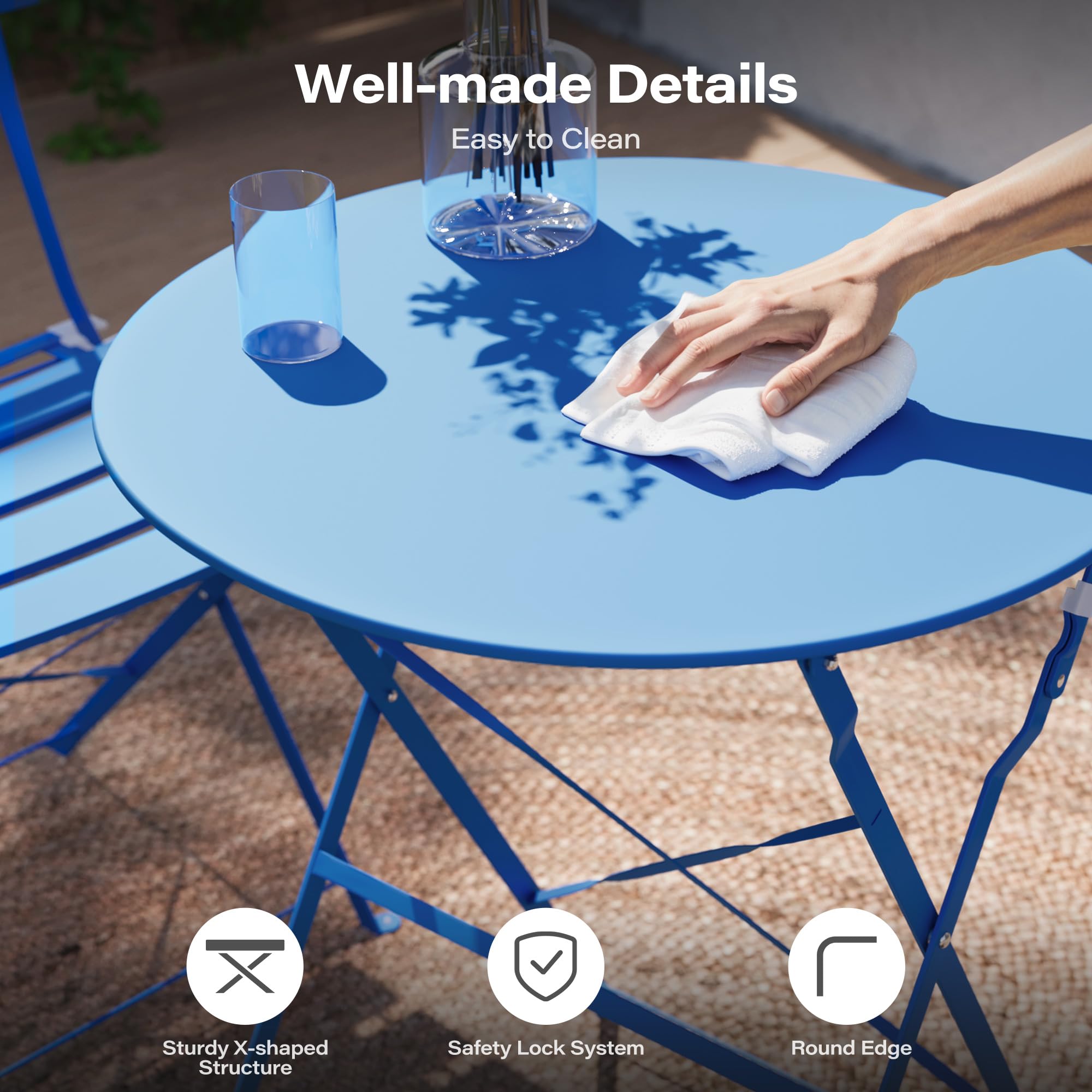 LAUSAINT HOME 3-Piece Steel Folding Bistro Set, Premium Weather-Resistant Patio Table & Chairs