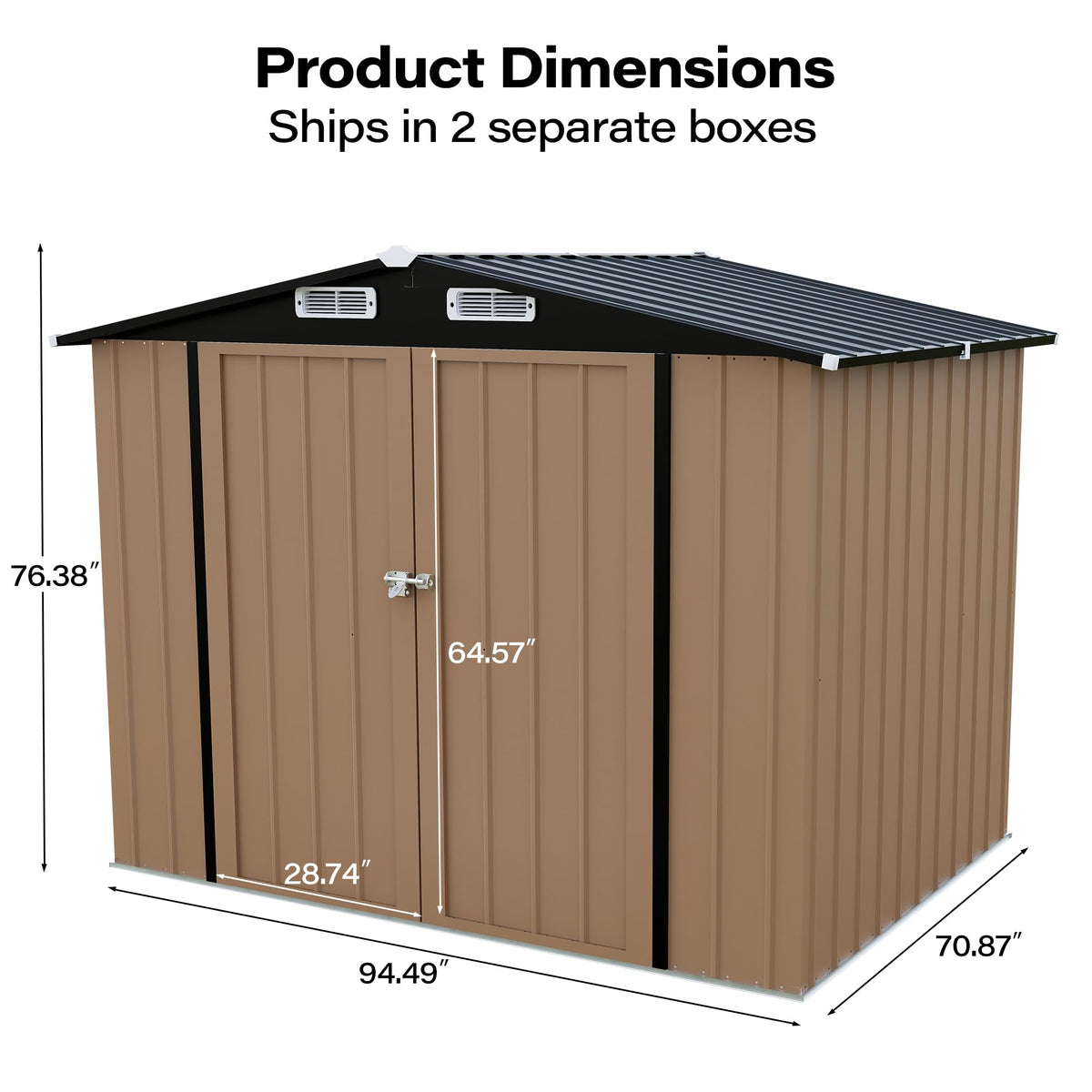LAUSAINT HOME 8 x 6 FT Outdoor Storage Shed with Window, Galvanized Steel Storage Shed, Double Lockable Doors, Gable Roof & Air Vent for Backyard, Brown