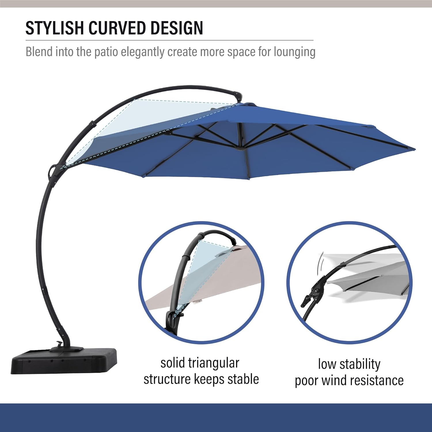 LAUSAINT HOME Outdoor Patio Umbrella with Base Included, Large Sun Shade Cantilever Umbrella Deluxe Curvy