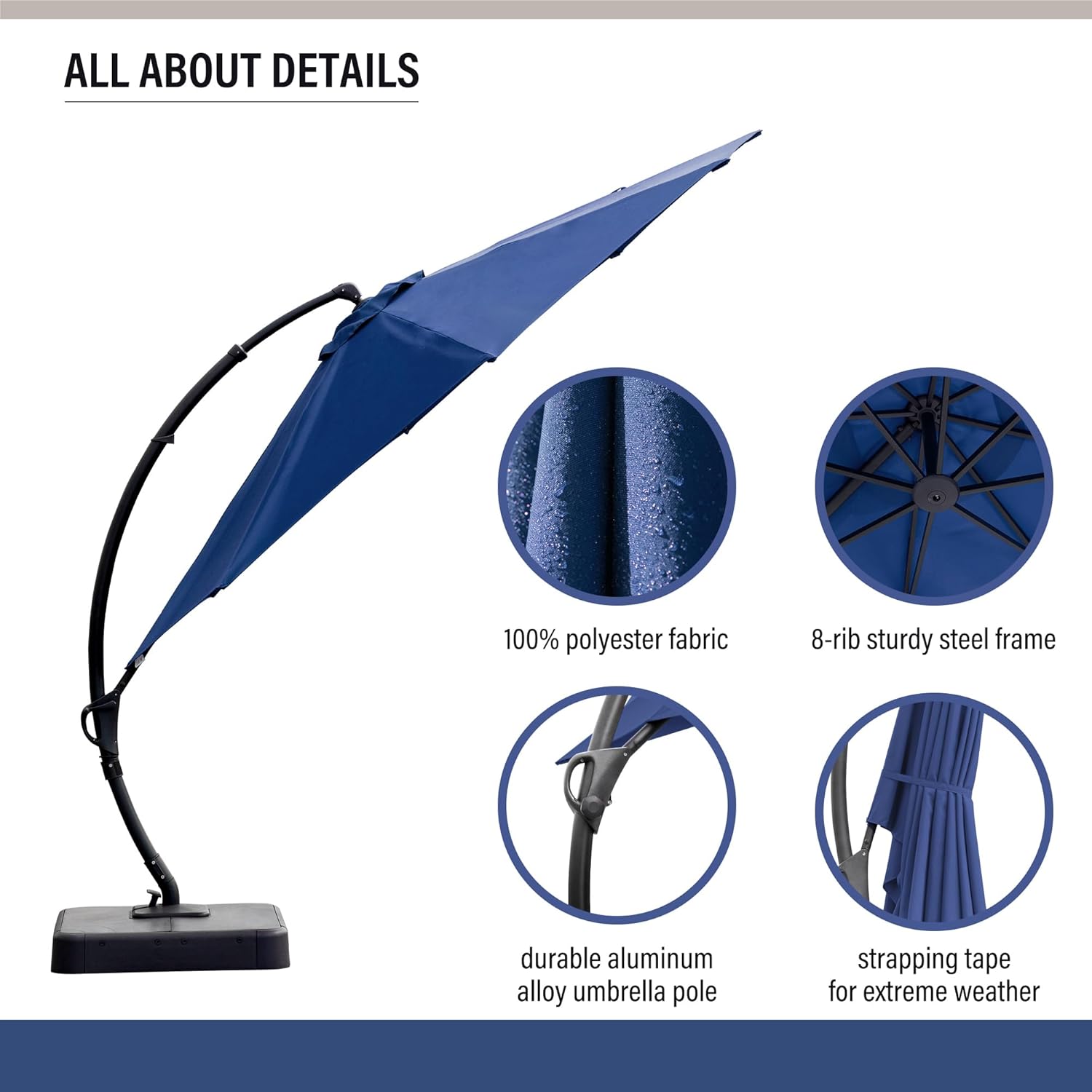 LAUSAINT HOME Outdoor Patio Umbrella with Base Included, Large Sun Shade Cantilever Umbrella Deluxe Curvy