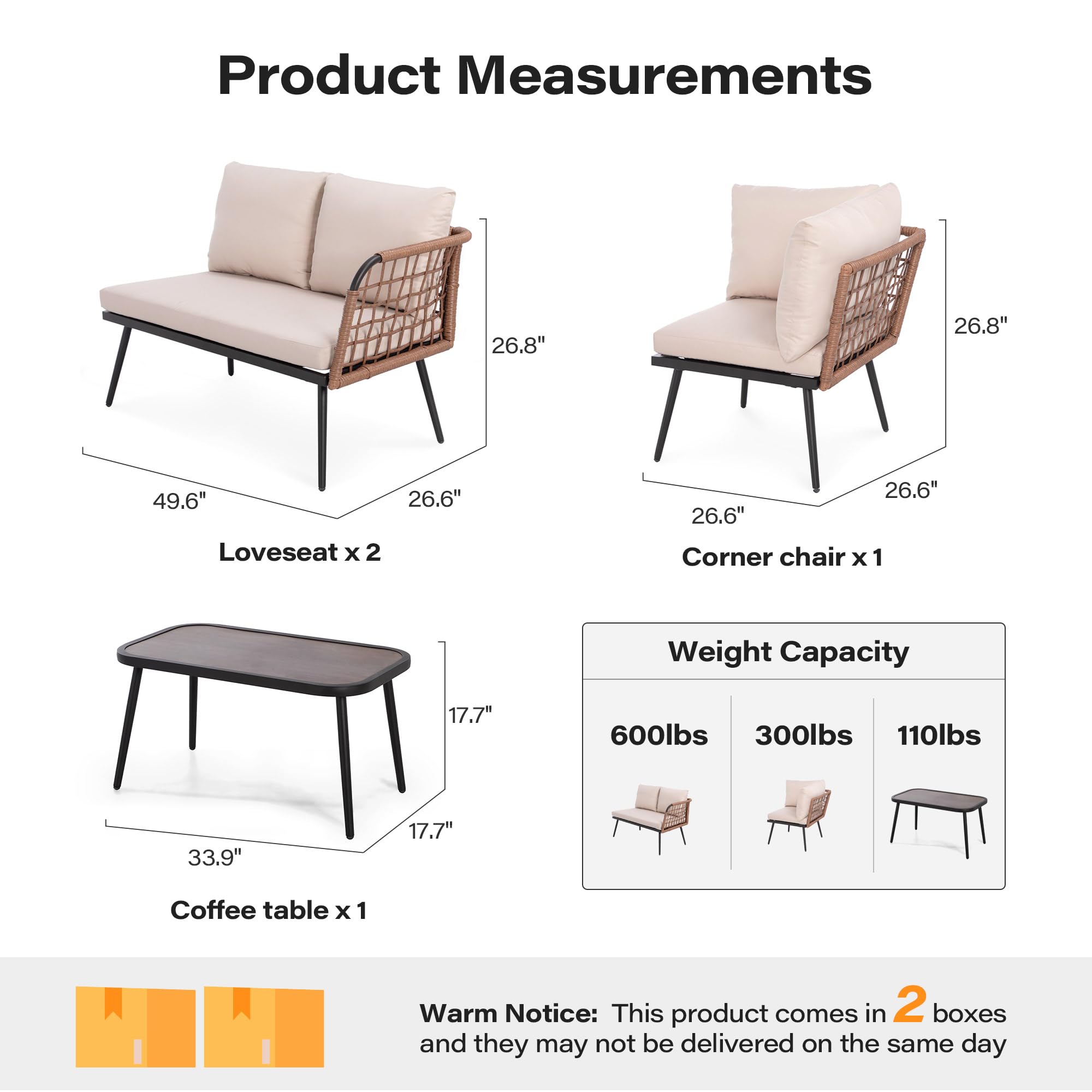 LAUSAINT HOME L-Shaped Outdoor Furniture Set, Wicker Rattan Patio Sectional