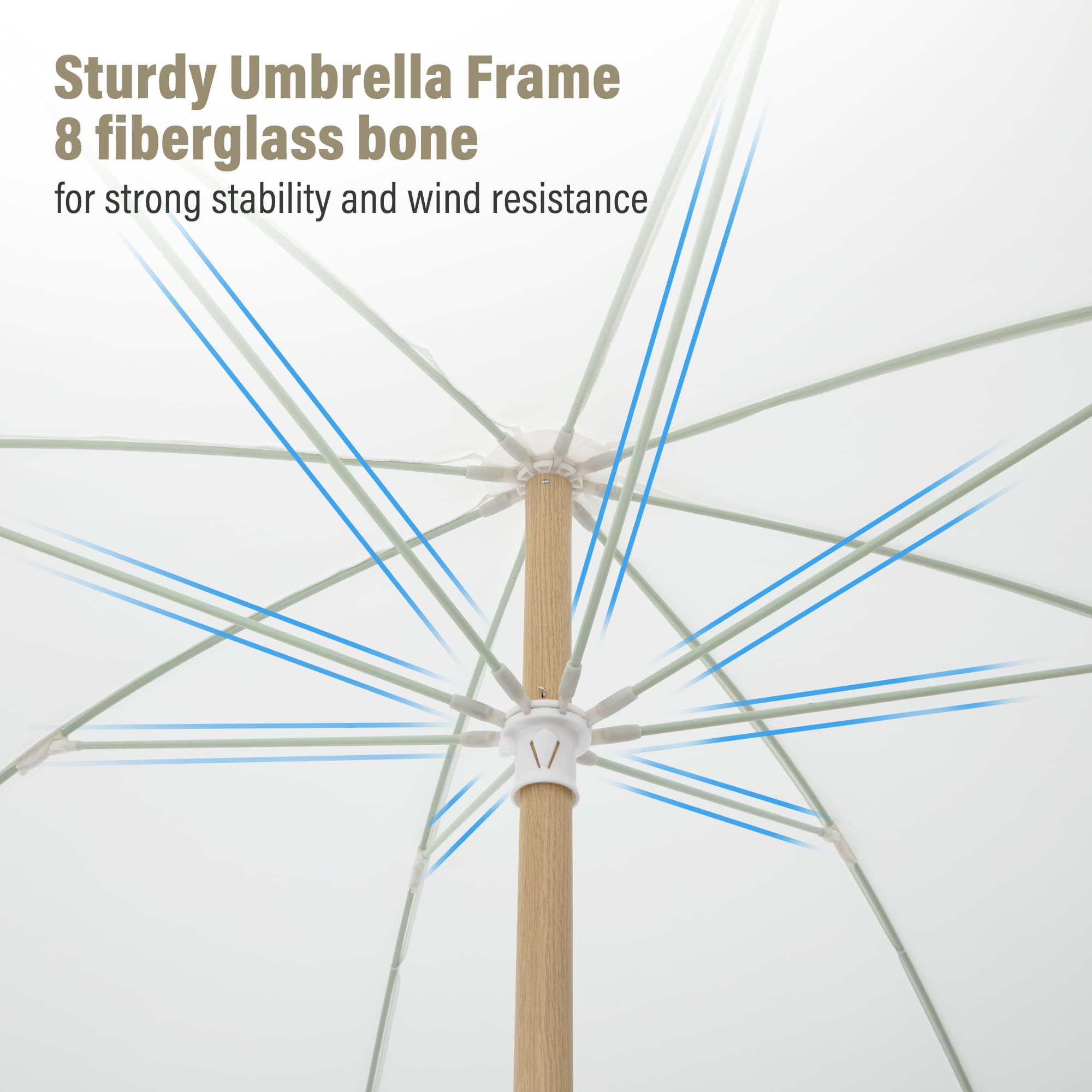 LAUSAINT HOME 8ft Boho Beach Umbrella, UPF 50+ Sun Protection Outdoor Patio Umbrella with 8 Fiberglass Ribs, Rust-Resistant Frame for Garden, Poolside, Lawn, Backyard