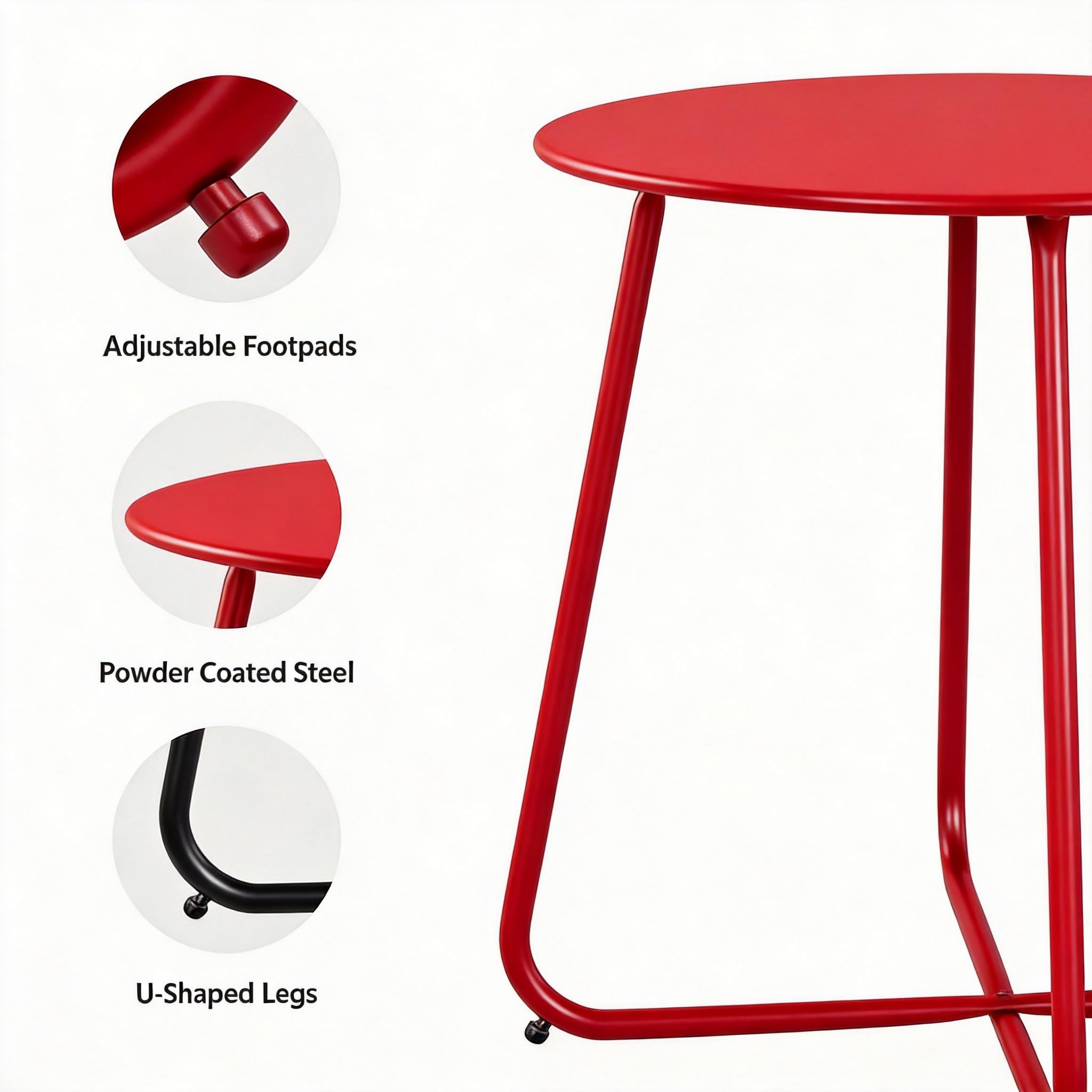 LAUSAINT HOME 18" Outdoor Side Table, Small Round Patio Table with Adjustable Footpads