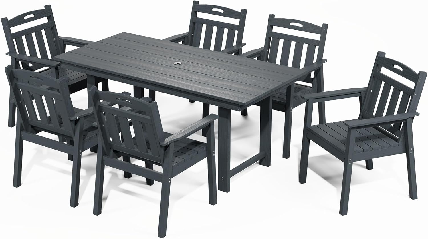 LAUSAINT HOME 7 Pieces HDPE Outdoor Dining Set for 6, Patio Dining Table and Chairs Set with Umbrella Hole