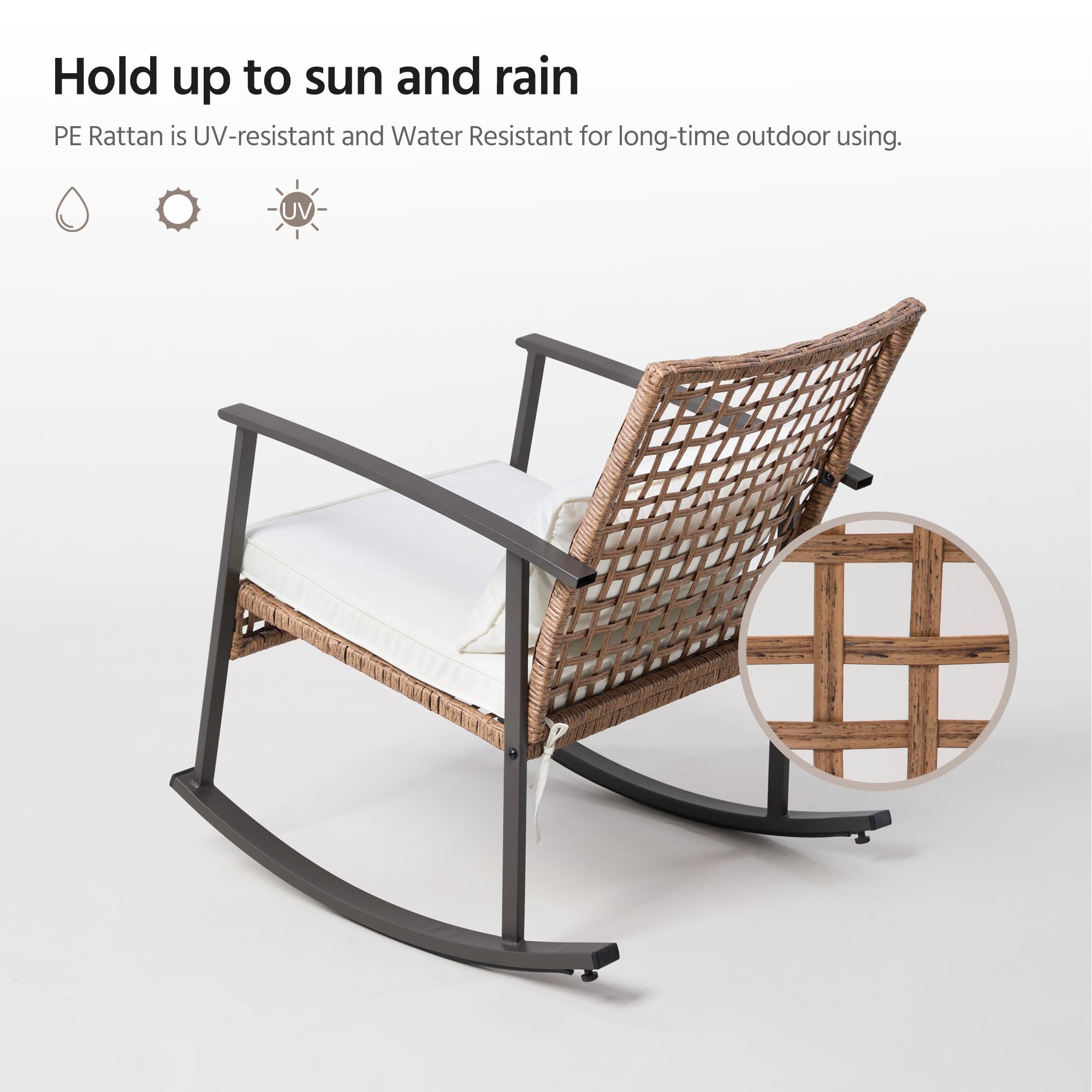 LAUSAINT HOME 3 Pieces Rocking Patio Bistro Set, Wicker Outdoor Conversation Set