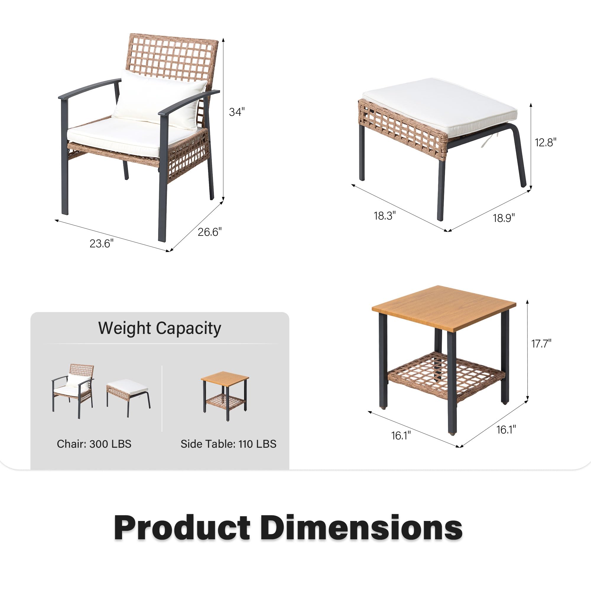 LAUSAINT HOME 3 Pieces Rocking Patio Bistro Set, Wicker Outdoor Conversation Set