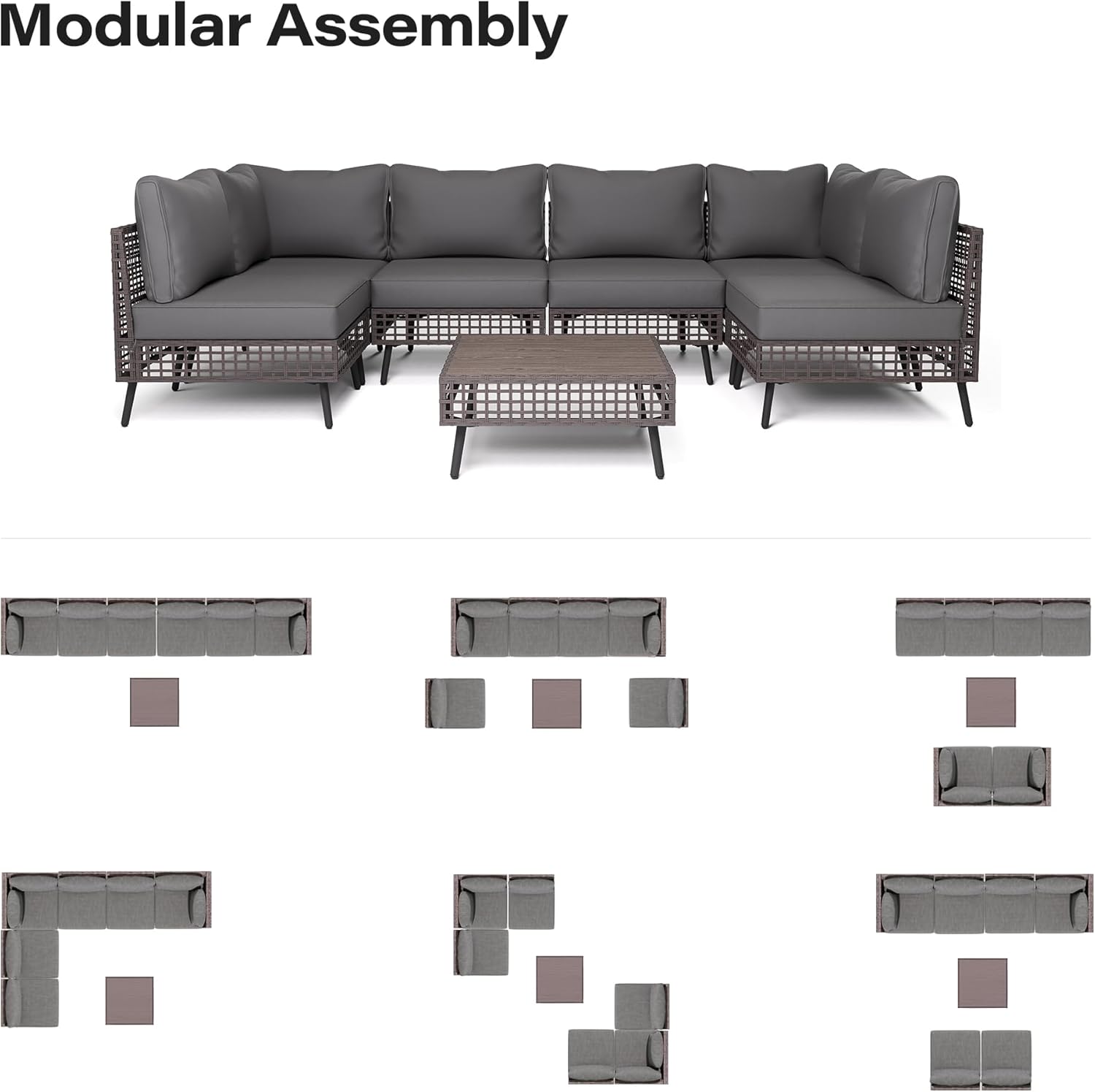 LAUSAINT HOME 7 Pieces Outdoor Sectional Sofa Set All-Weather Patio Conversation Set with Thick Cushions