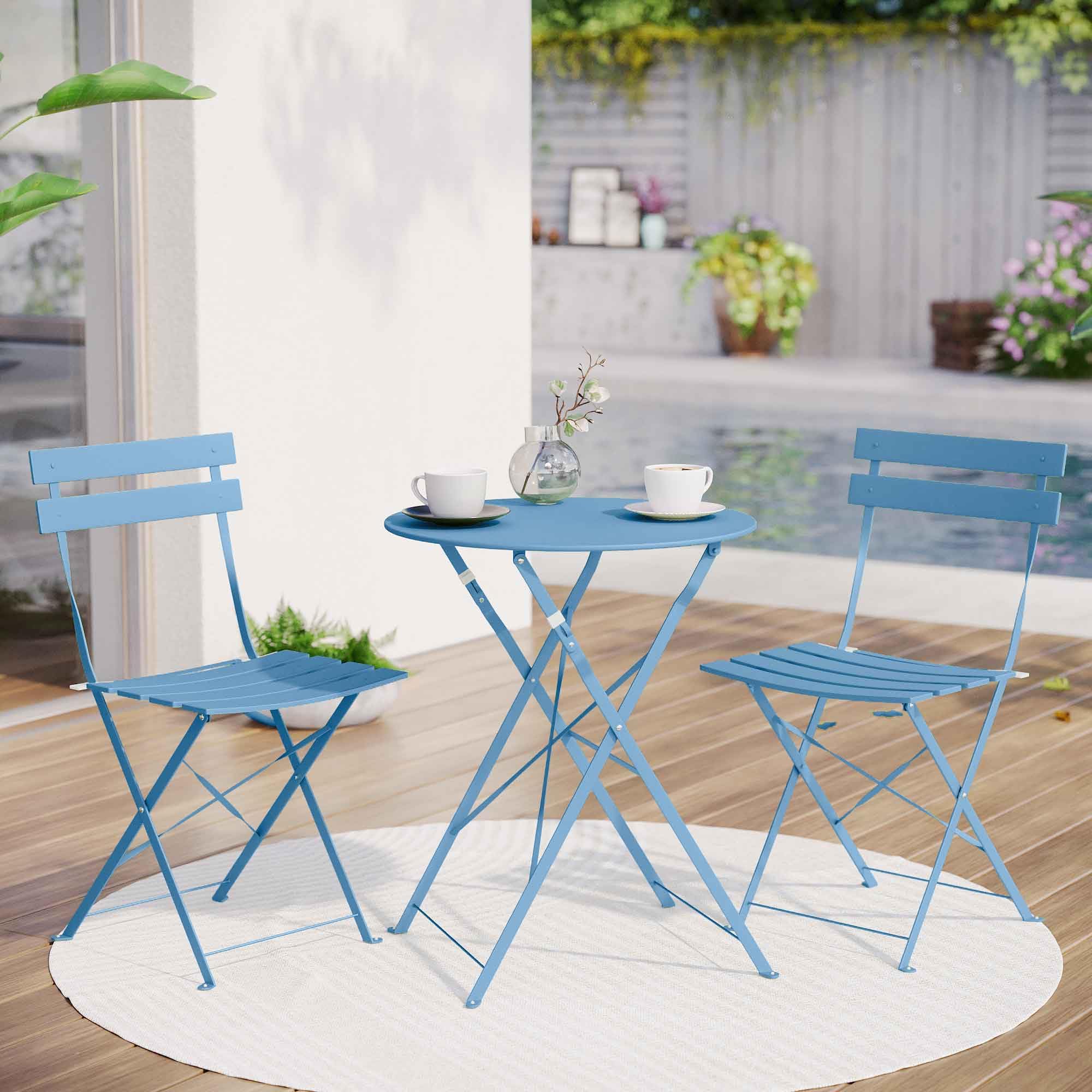 LAUSAINT HOME 3-Piece Steel Folding Bistro Set, Premium Weather-Resistant Patio Table & Chairs