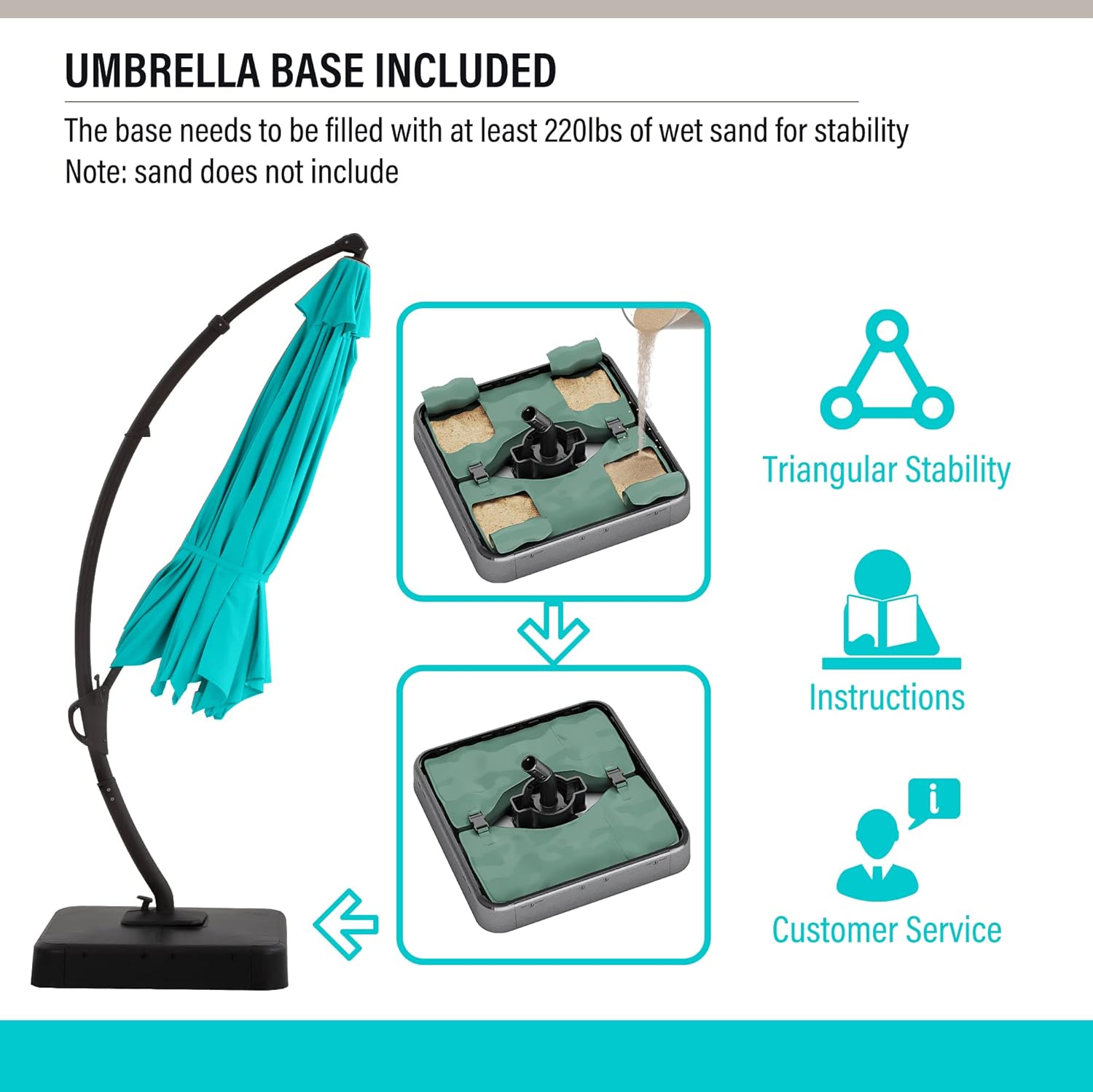 LAUSAINT HOME Outdoor Patio Umbrella with Base Included, Large Sun Shade Cantilever Umbrella Deluxe Curvy