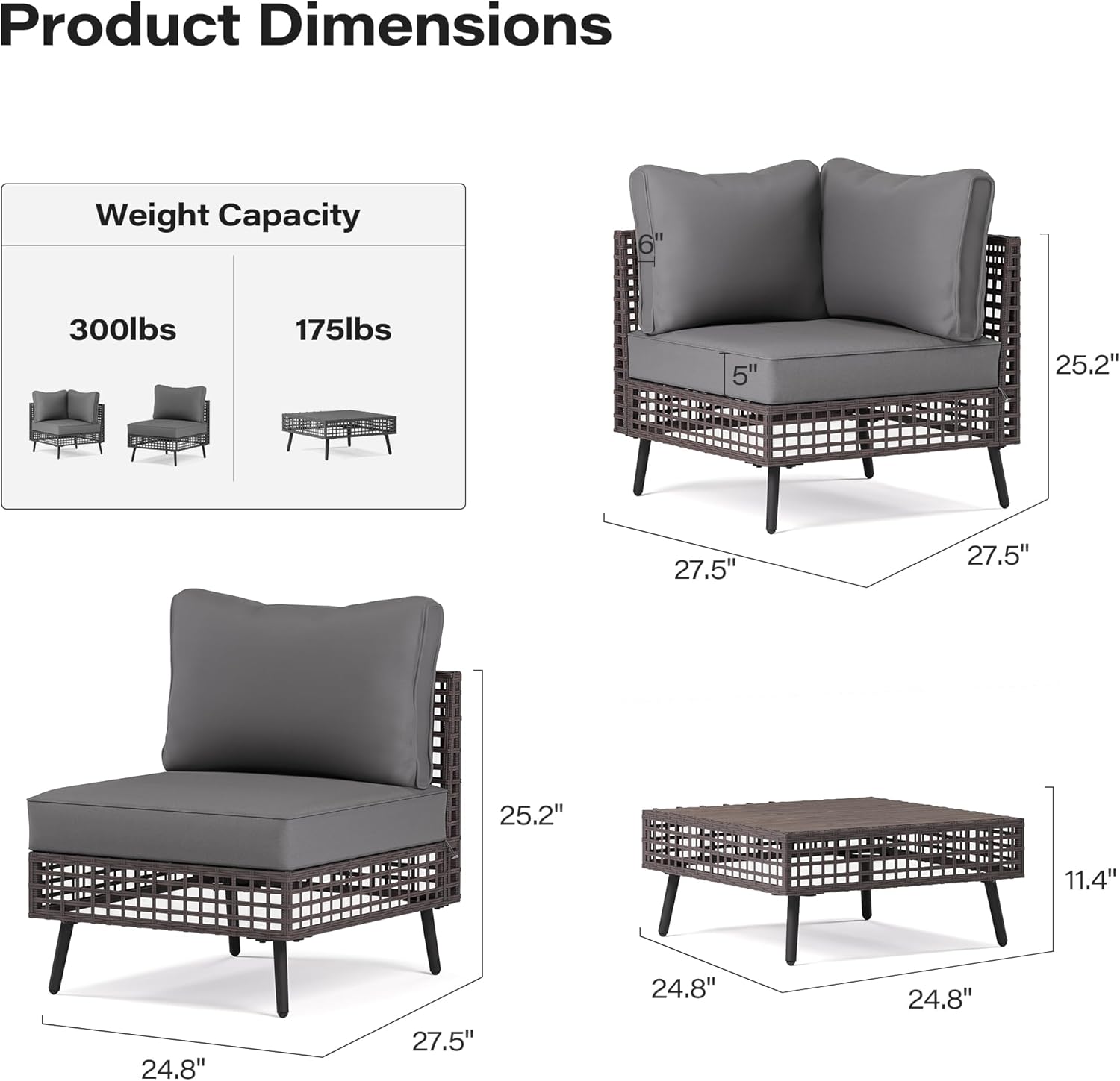 LAUSAINT HOME 7 Pieces Outdoor Sectional Sofa Set All-Weather Patio Conversation Set with Thick Cushions