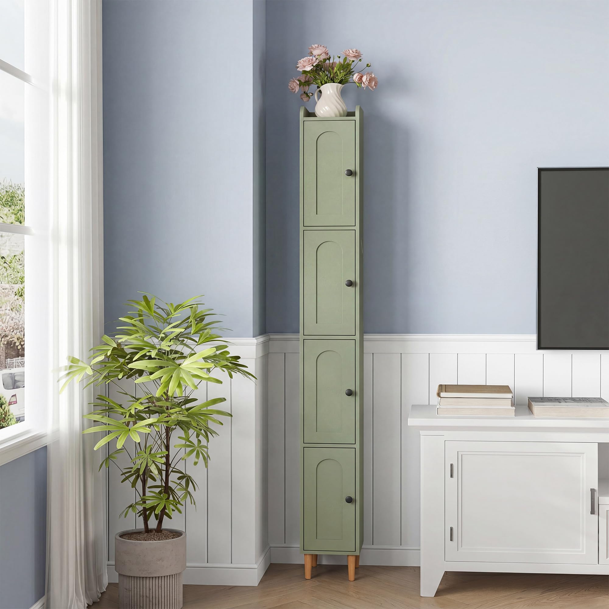 LAUSAINT HOME Tall Narrow Storage Cabinet, Slim Bathroom Storage Cabinet with 4 Shelves