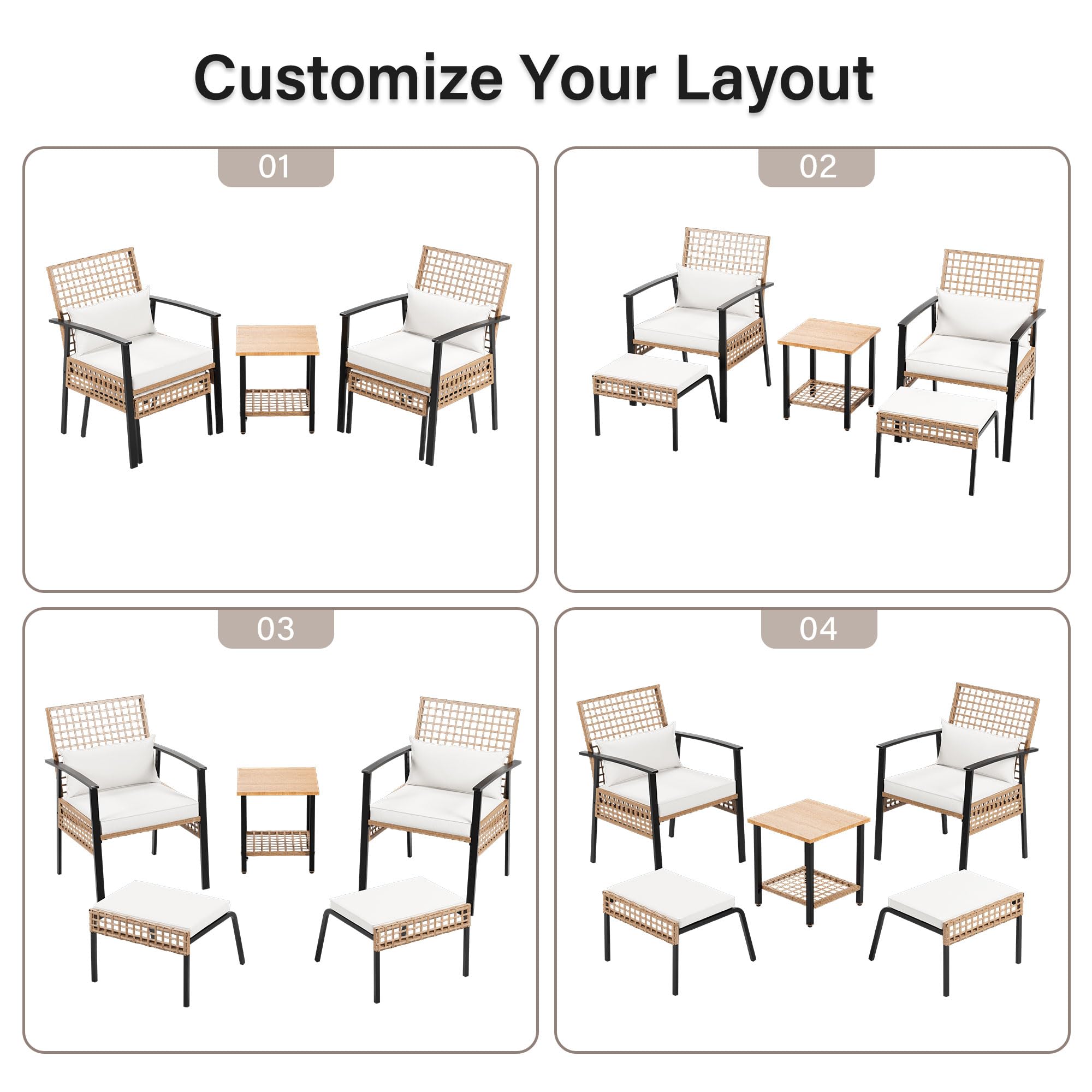 LAUSAINT HOME 3 Pieces Rocking Patio Bistro Set, Wicker Outdoor Conversation Set