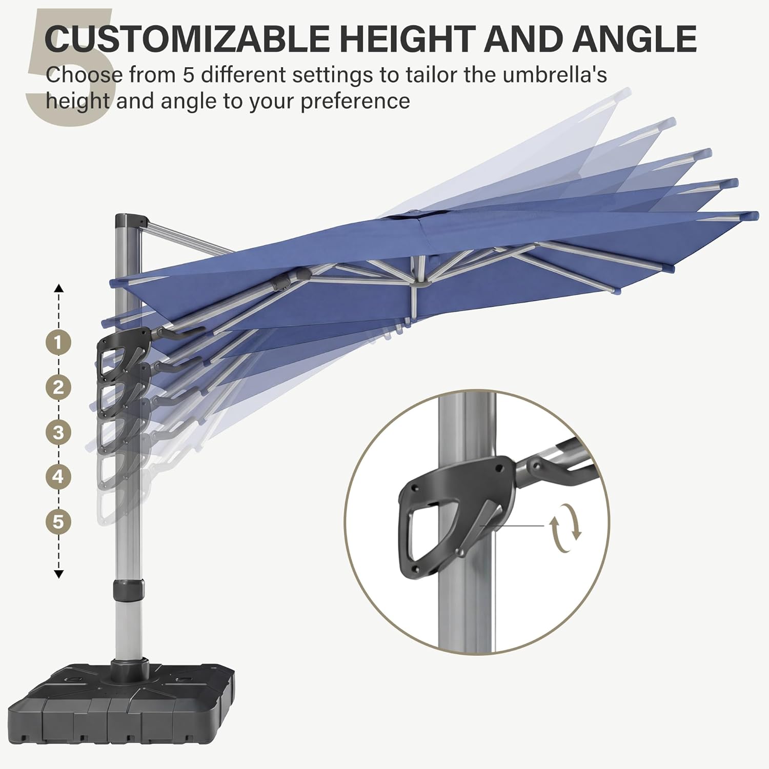 LAUSAINT HOME Cantilever Patio Umbrella, 360° Rotating Offset Umbrella with Aluminum Frame