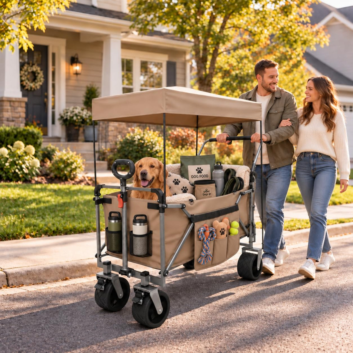 LAUSAINT HOME 3-in-1 Folding Pet Wagon with Canppy for Senior,Elderly, Injured Dogs, Heavy Duty Utility Medium & Large Dog Stroller Cart, All-Terrain Collapsible Wagon for Beach, Shopping, Camping