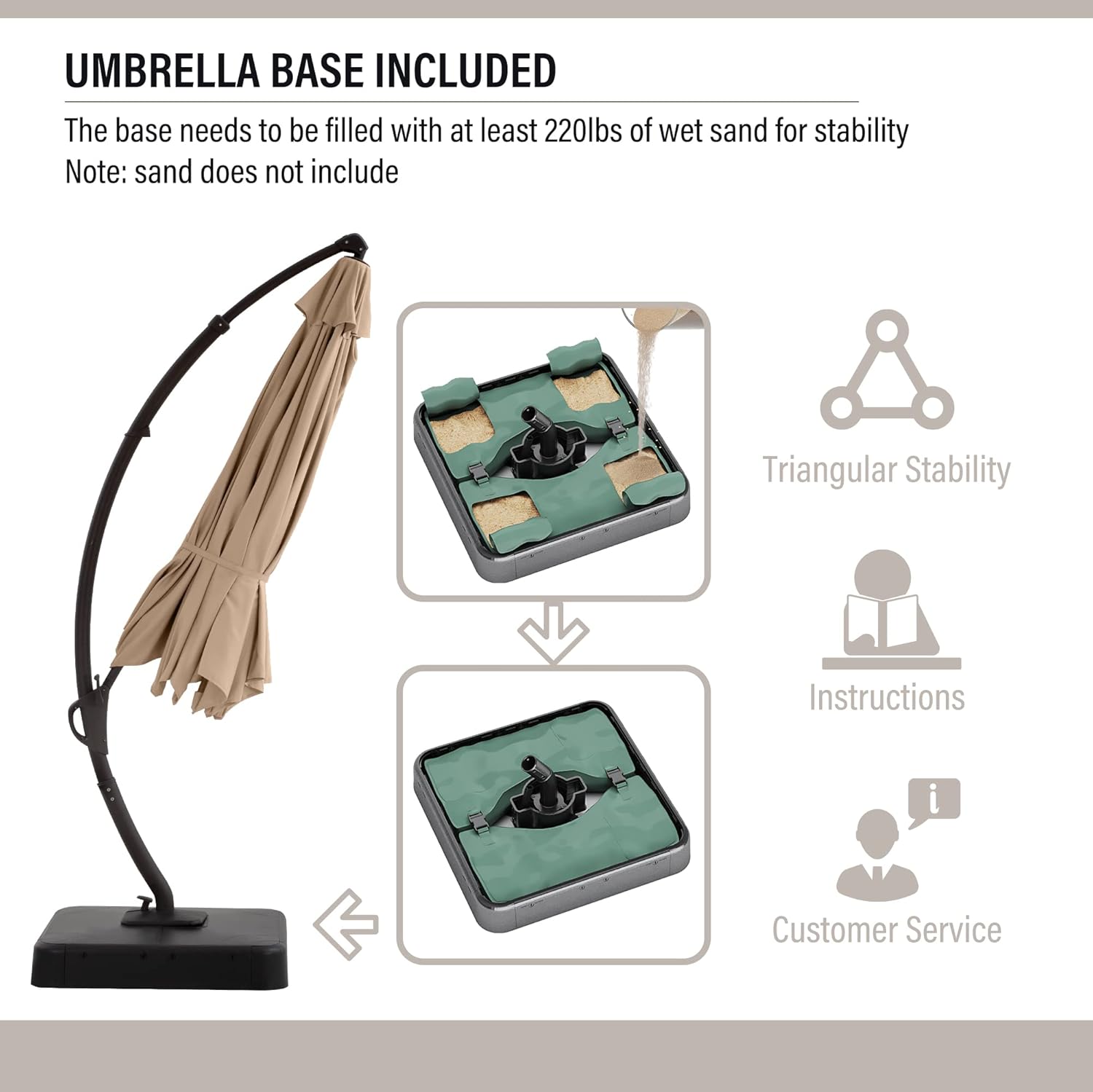 LAUSAINT HOME Outdoor Patio Umbrella with Base Included, Large Sun Shade Cantilever Umbrella Deluxe Curvy