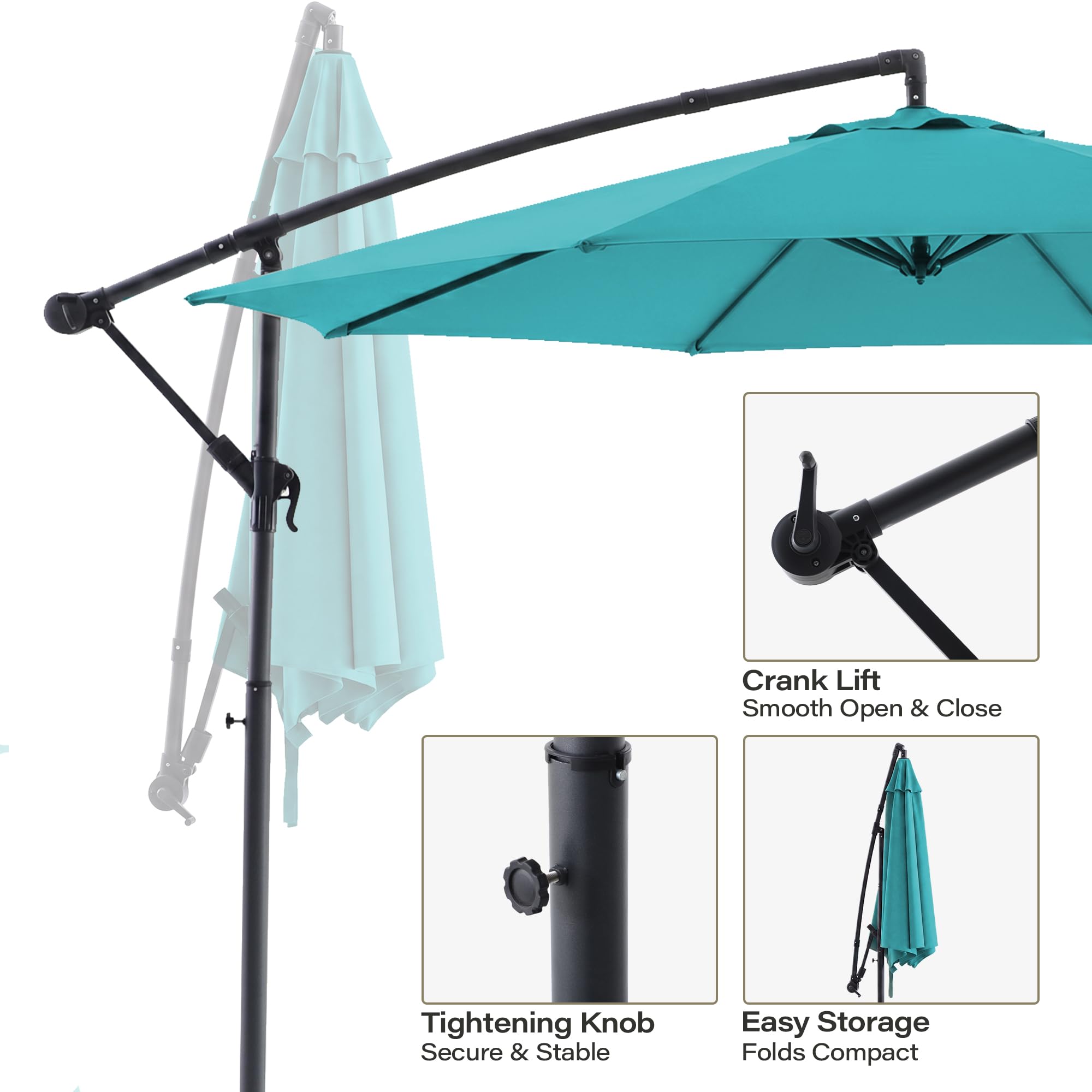 LAUSAINT HOME 10ft Offset Patio Umbrella, Cantilever Hanging Market Umbrella