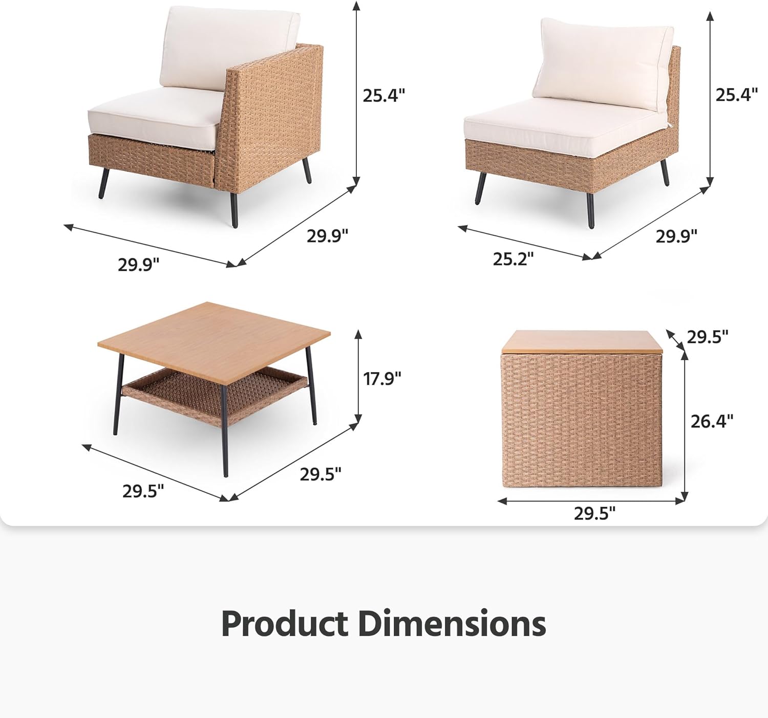LAUSAINT HOME 6 Pieces Outdoor Patio Furniture Sets with Cushions and Storage Box