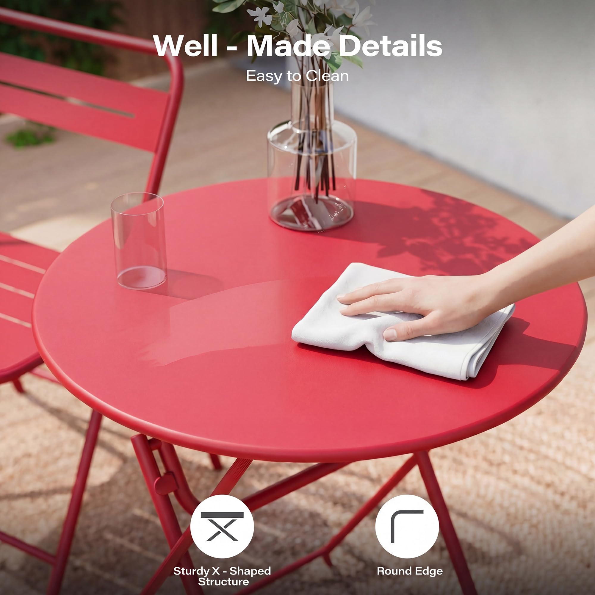 LAUSAINT HOME 3-Piece Steel Folding Bistro Set, Premium Weather-Resistant Patio Table & 2 Chairs