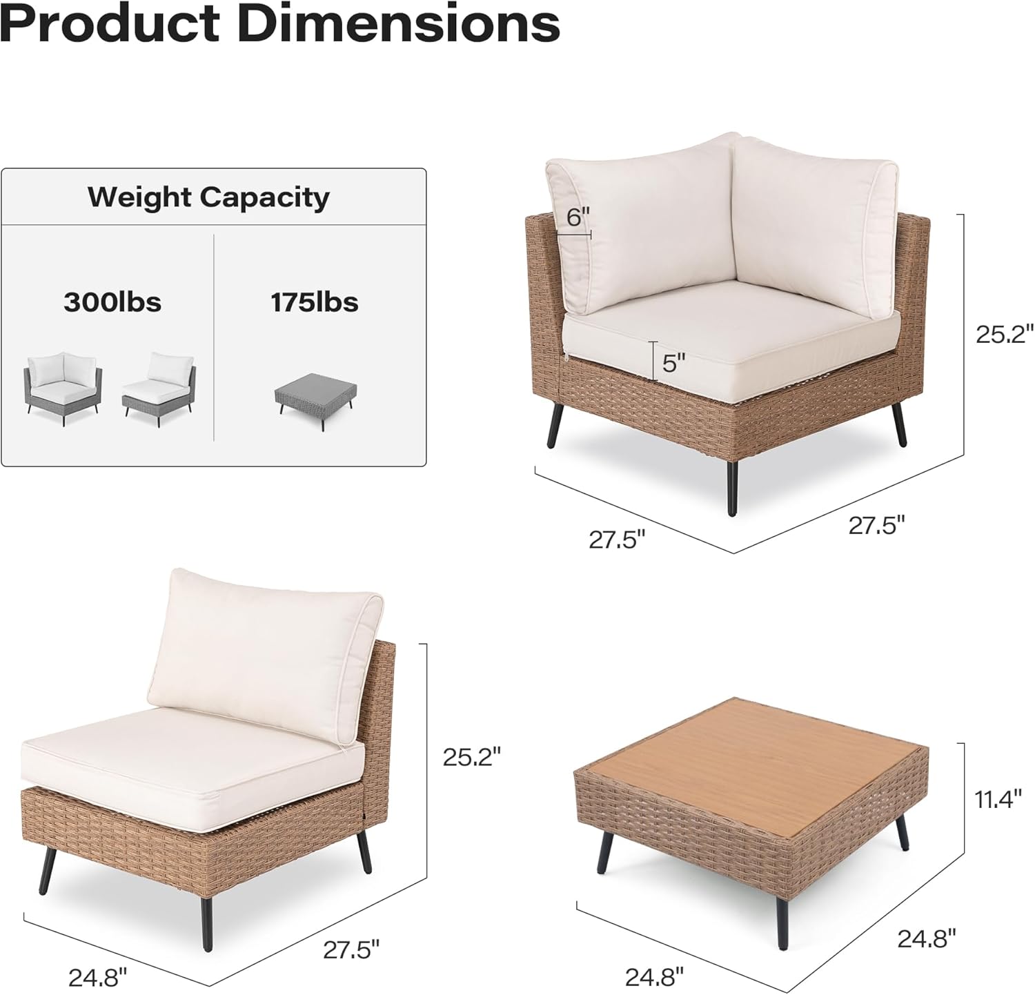 LAUSAINT HOME Outdoor Patio Furniture, 8 Piece Outdoor Sectional Sofa PE Rattan Wicker Patio Conversation Sets