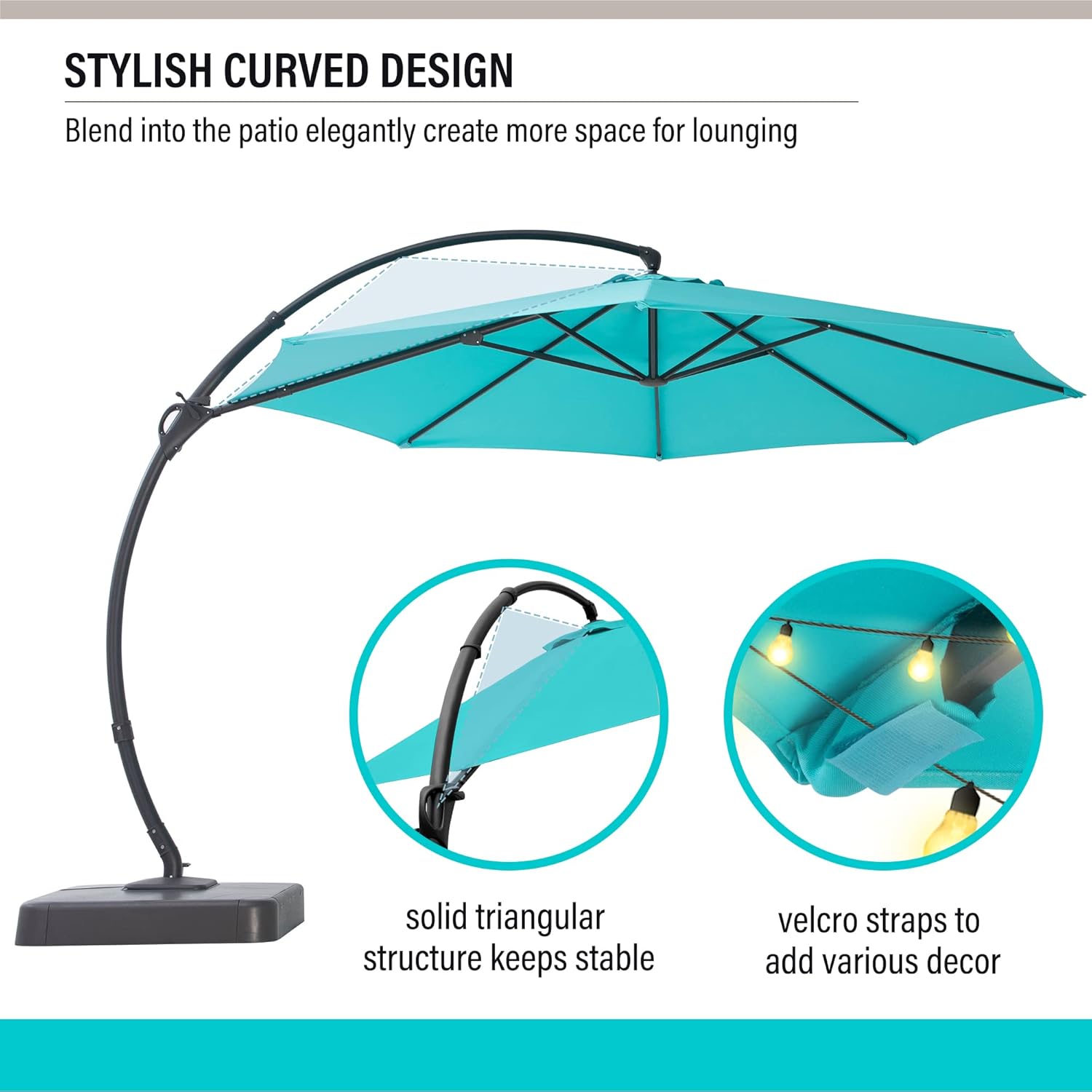 LAUSAINT HOME Outdoor Patio Umbrella with Base Included, Large Sun Shade Cantilever Umbrella Deluxe Curvy