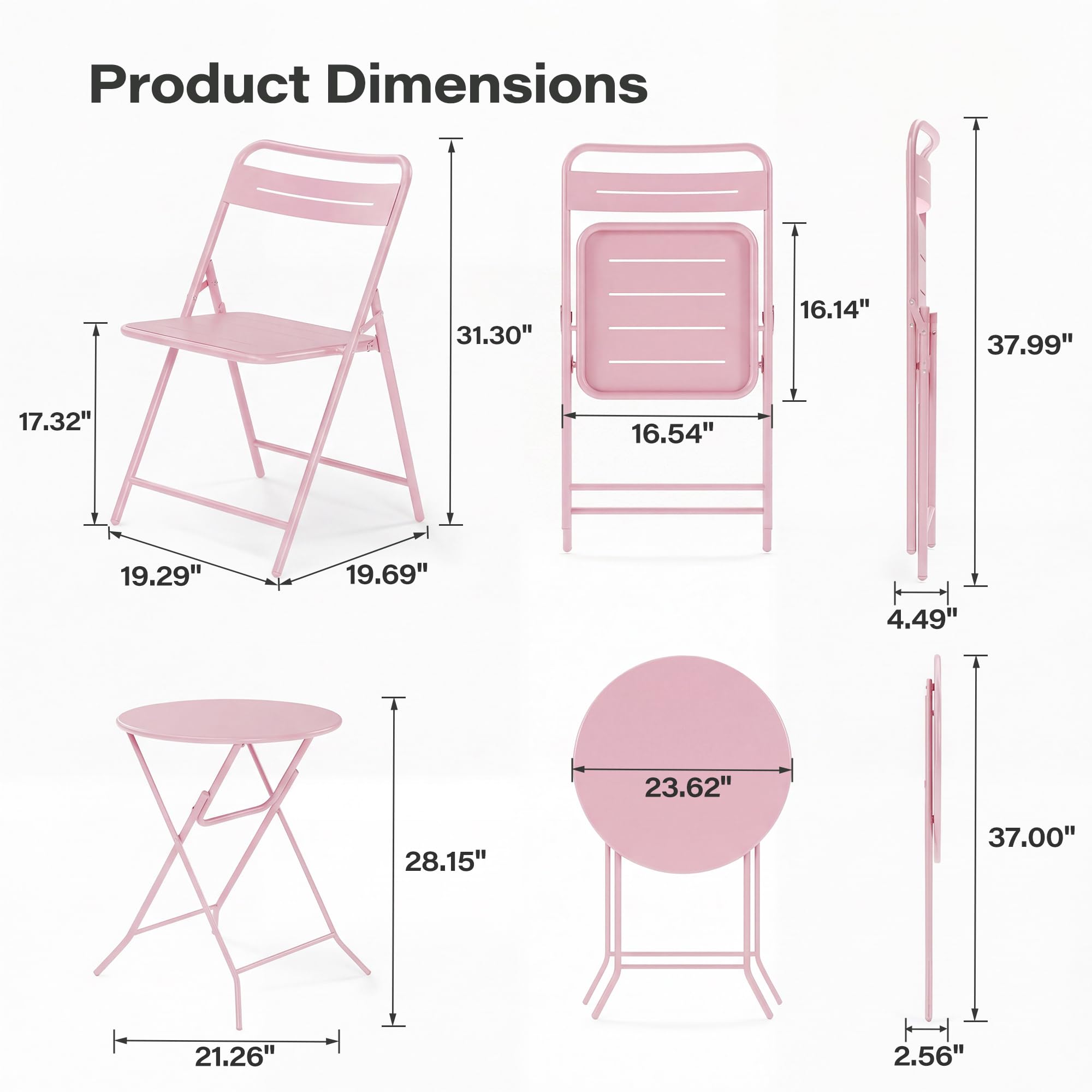 LAUSAINT HOME 3-Piece Steel Folding Bistro Set, Premium Weather-Resistant Patio Table & 2 Chairs