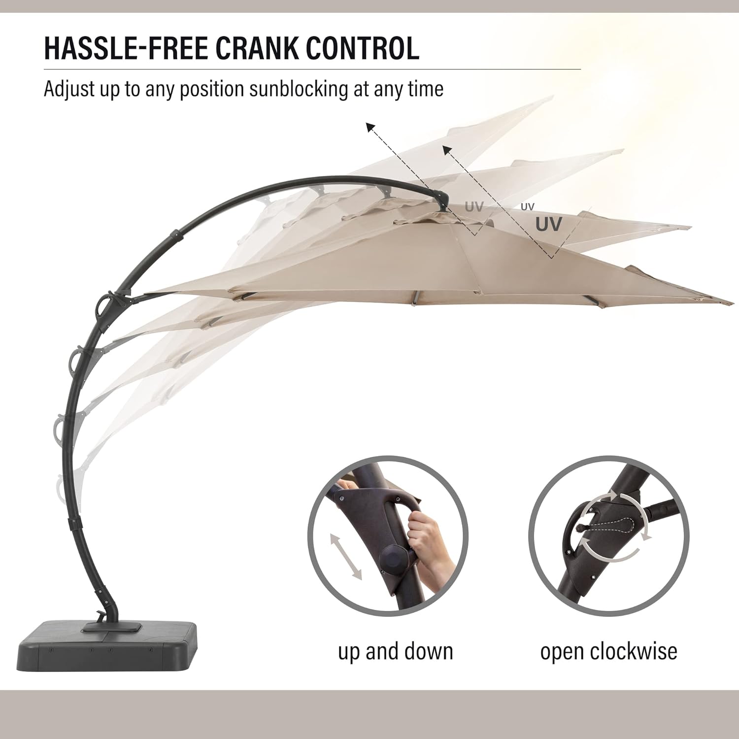 LAUSAINT HOME Outdoor Patio Umbrella with Base Included, Large Sun Shade Cantilever Umbrella Deluxe Curvy