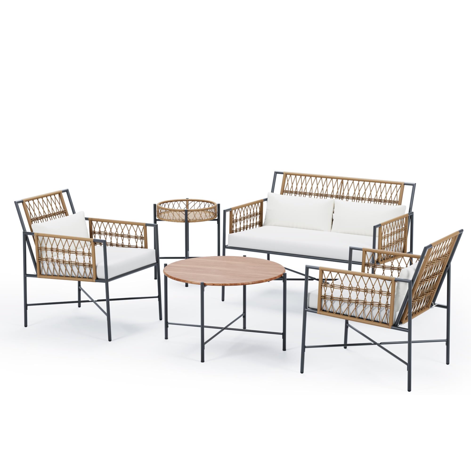 LAUSAINT HOME 5 Piece Patio Furniture Set, Outdoor Wicker Conversation Set with 2 PE Rattan Armchairs