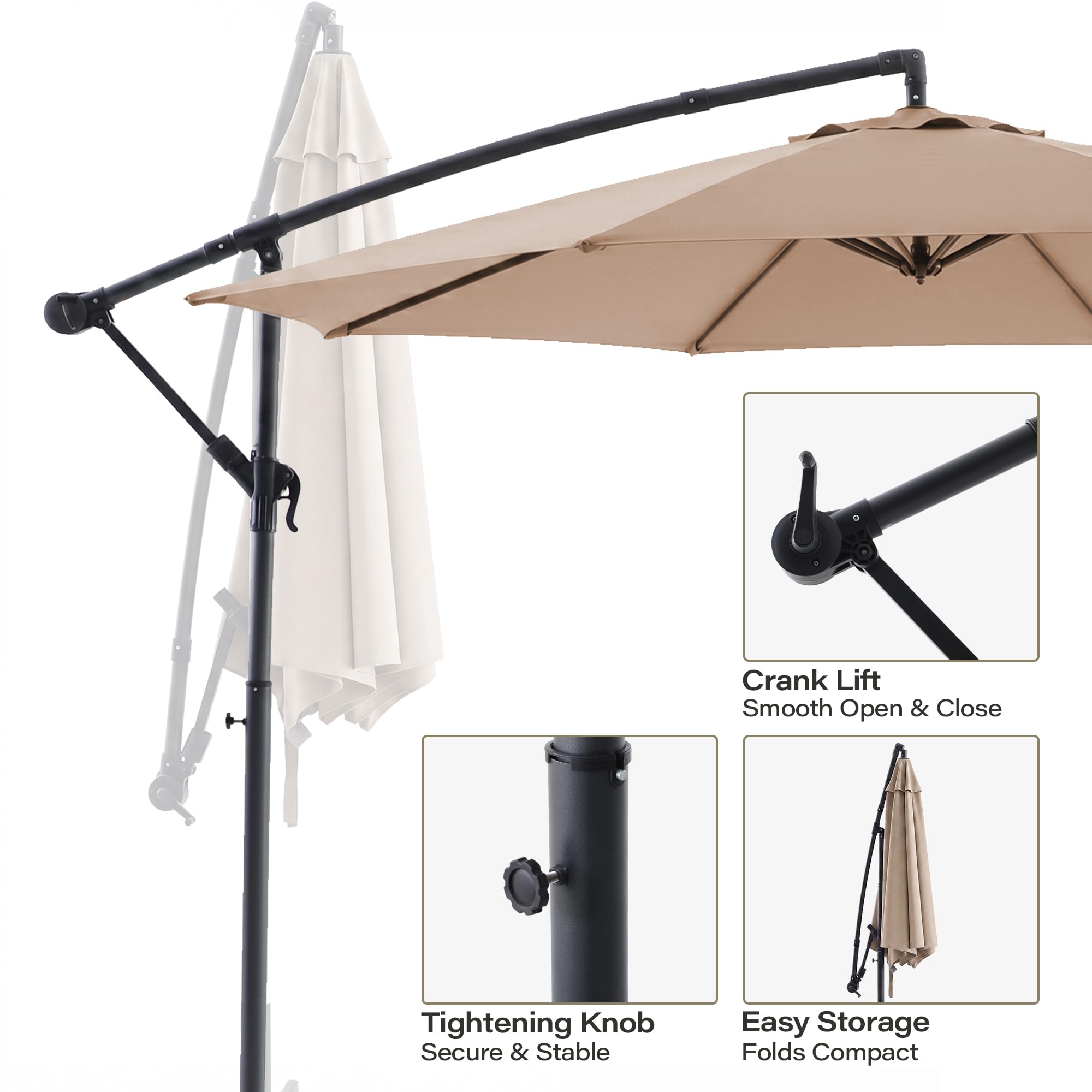 LAUSAINT HOME 10ft Offset Patio Umbrella, Cantilever Hanging Market Umbrella