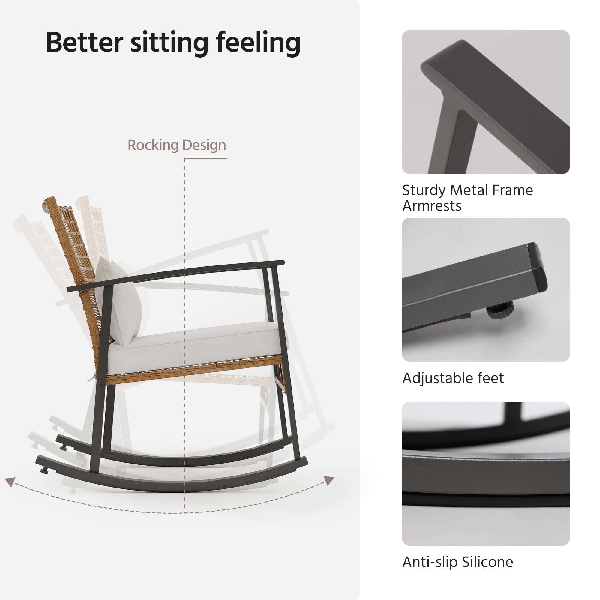 LAUSAINT HOME 3 Pieces Rocking Patio Bistro Set, Wicker Outdoor Conversation Set