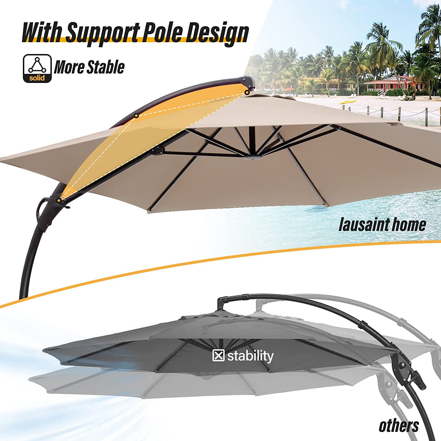 LAUSAINT HOME Quick-Setup Cantilever Umbrella