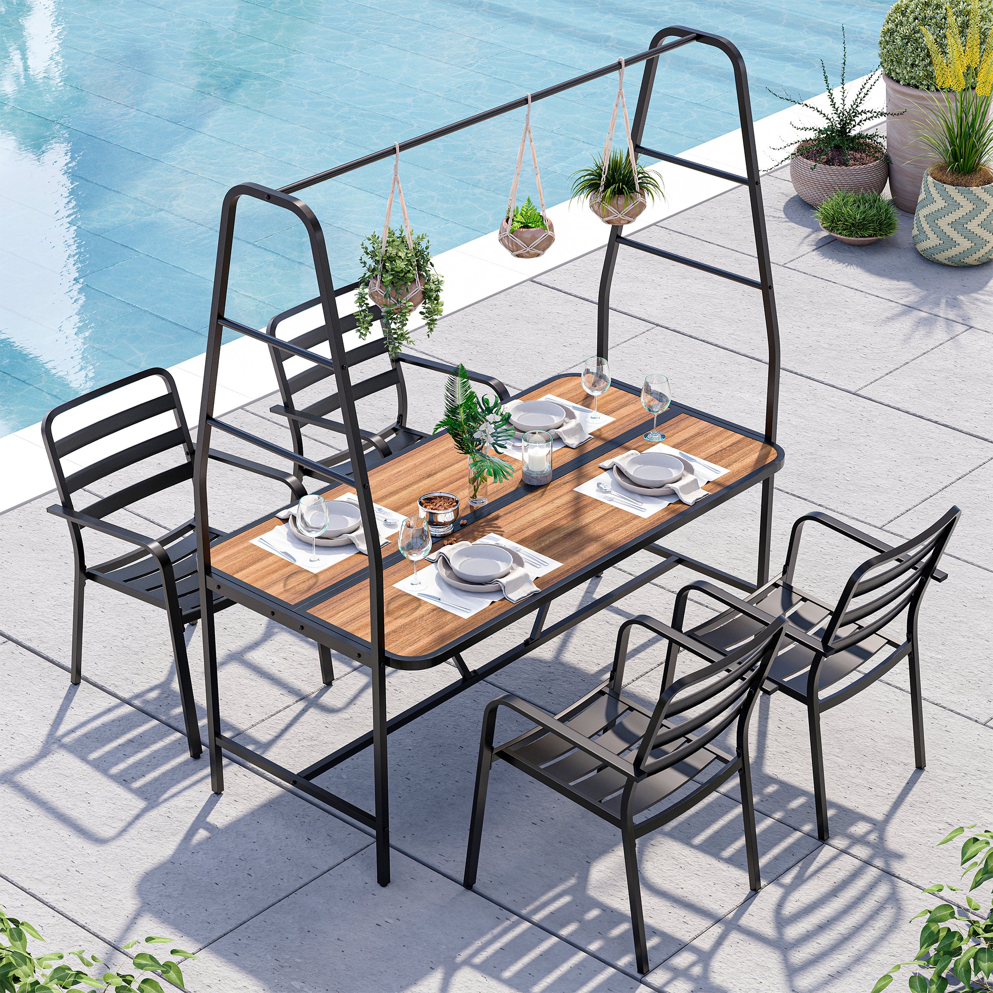 LAUSAINT HOME Christmas A-Frame Outdoor Dining Table Set for 4 with 4 Hooks