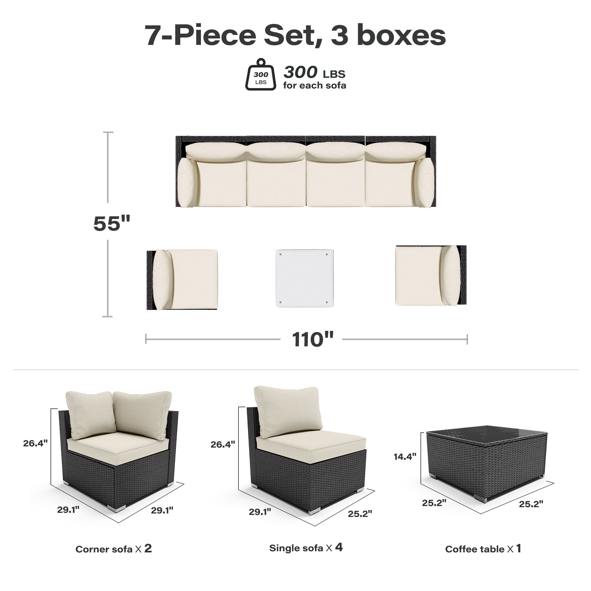 LAUSAINT HOME 7-Piece Wicker Conversation Set with Beige Cushions