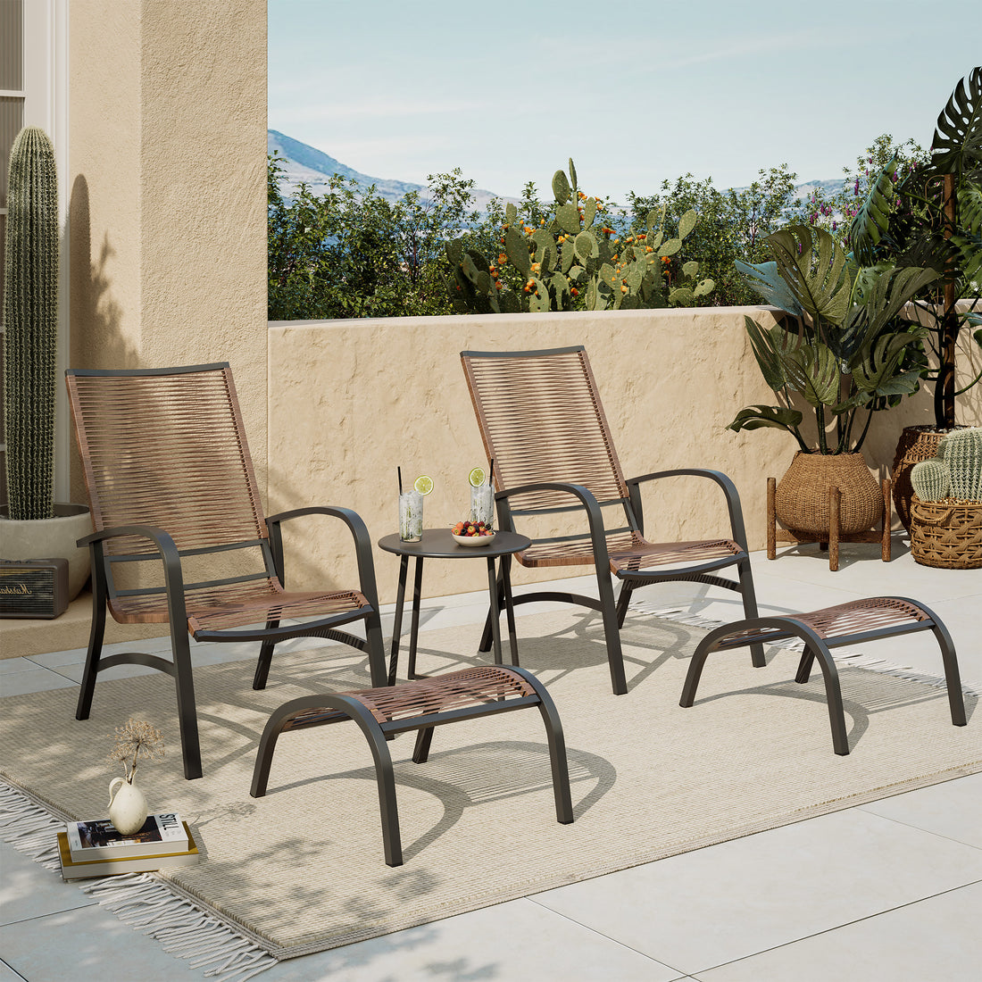 LAUSAINT HOME 5 Piece PE Wicker Patio Conversation Set