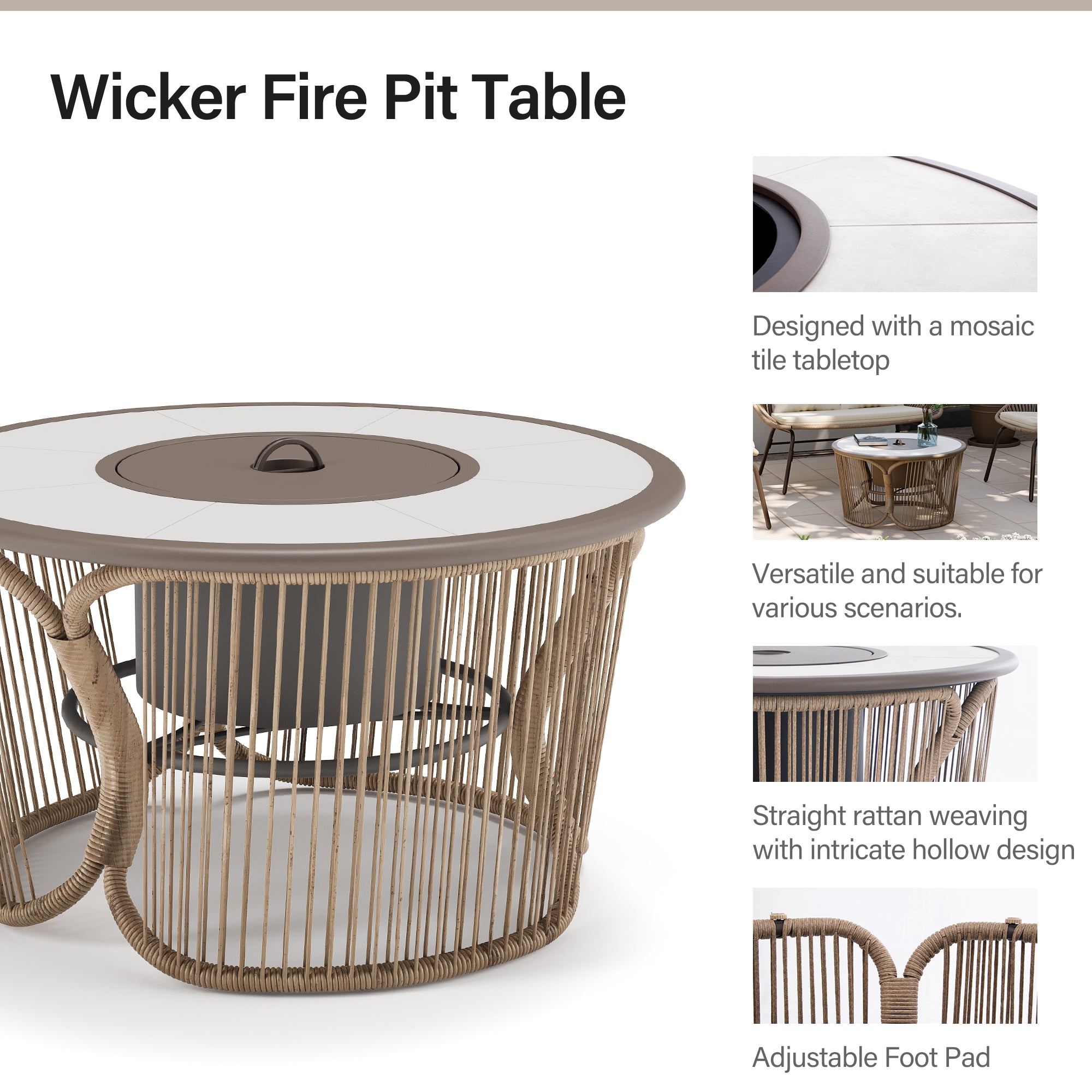 LAUSAINT HOME 4 Pieces Rope Woven Patio Conversation Set