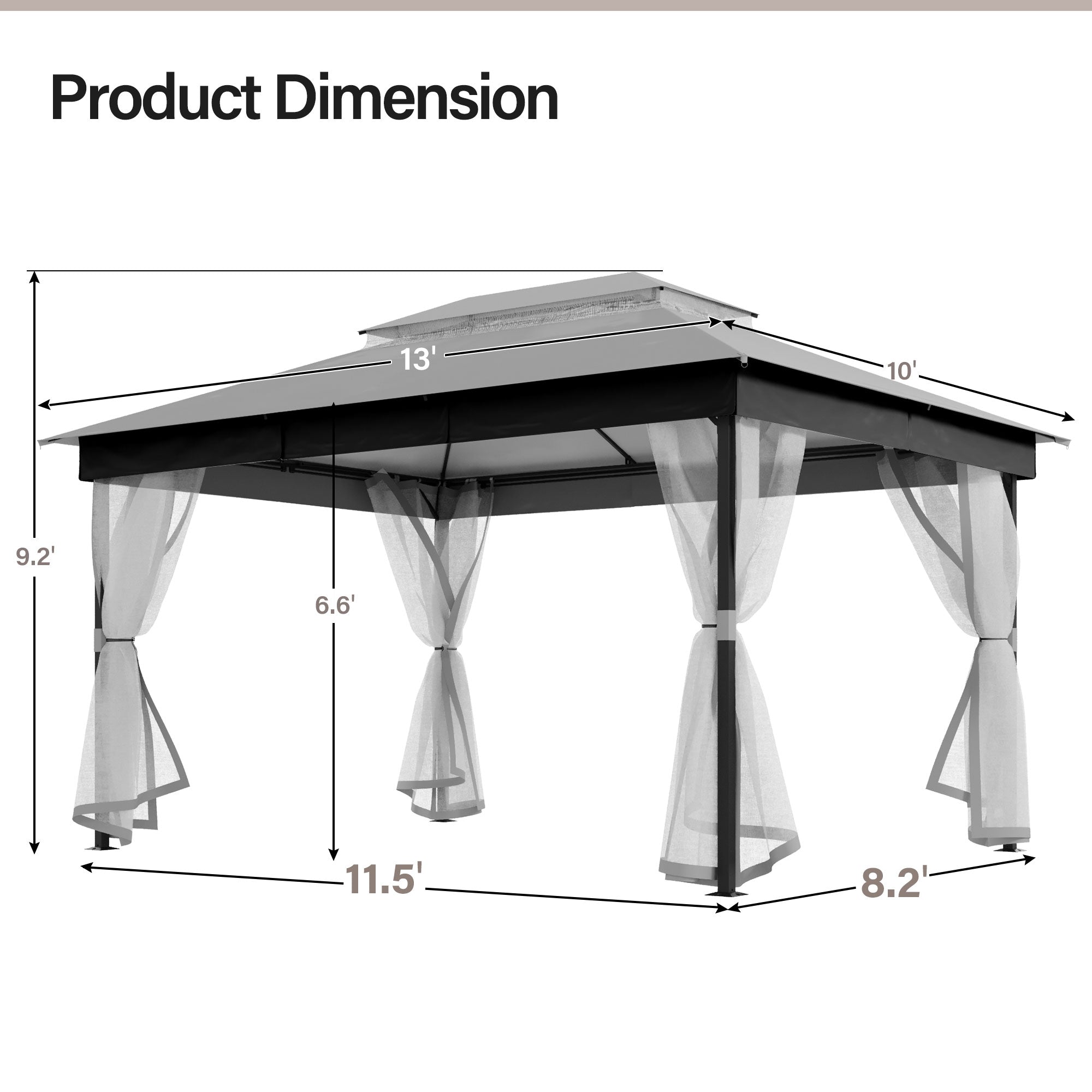 LAUSAINT HOME Patio Gazebo with Mosquito Mesh, Outdoor Gazebo Ventilated Double-Roof Design