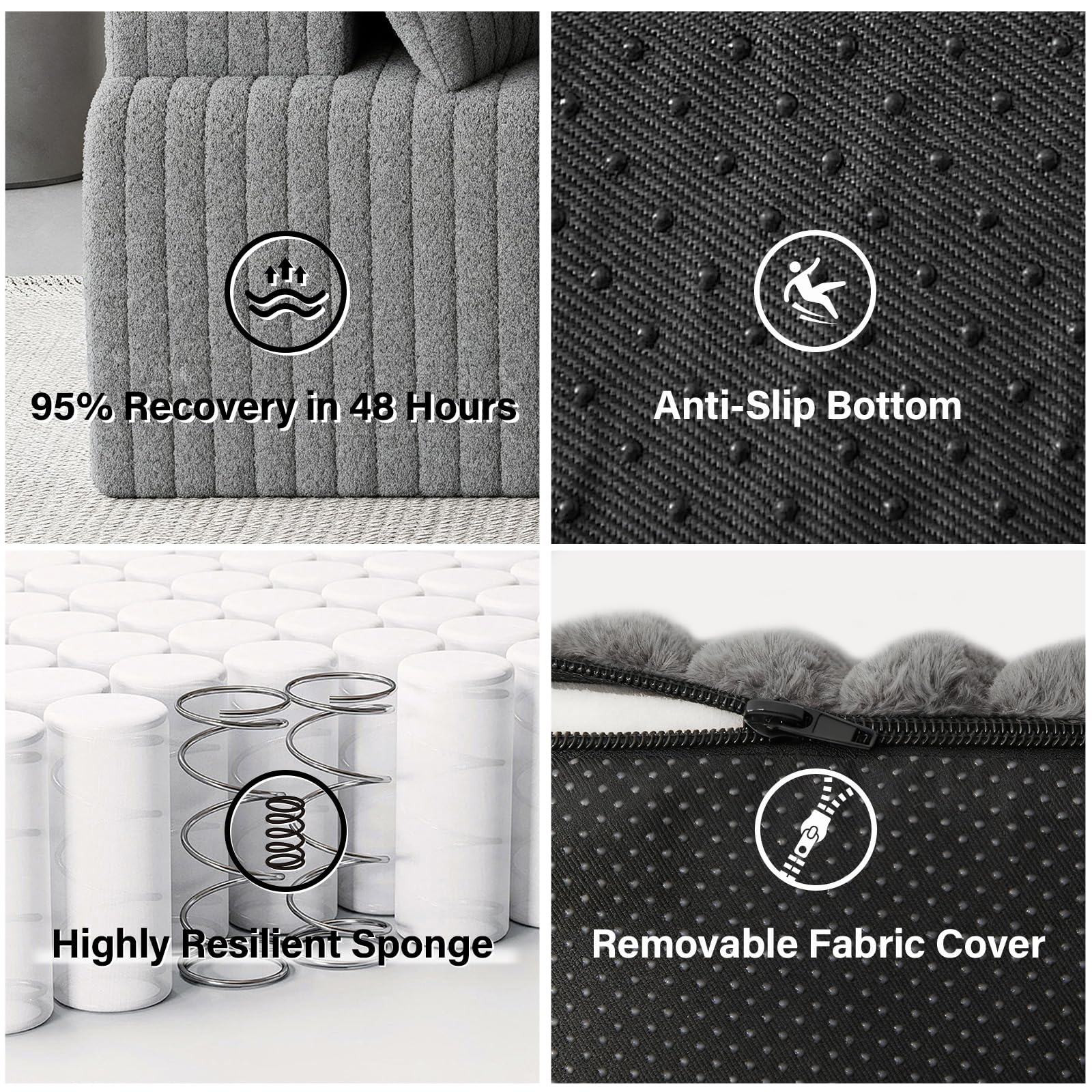 LAUSAINT HOME 96" Modular Sectional Sofa Couches, L-Shaped Boneless Cloud Sofa with 3 Deep Seat