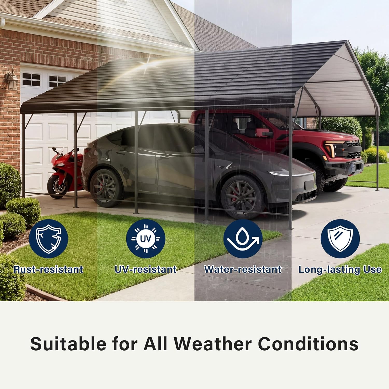 LAUSAINT HOME 20x20 FT Metal Carport Enhanced Base Heavy Duty Garage Carports