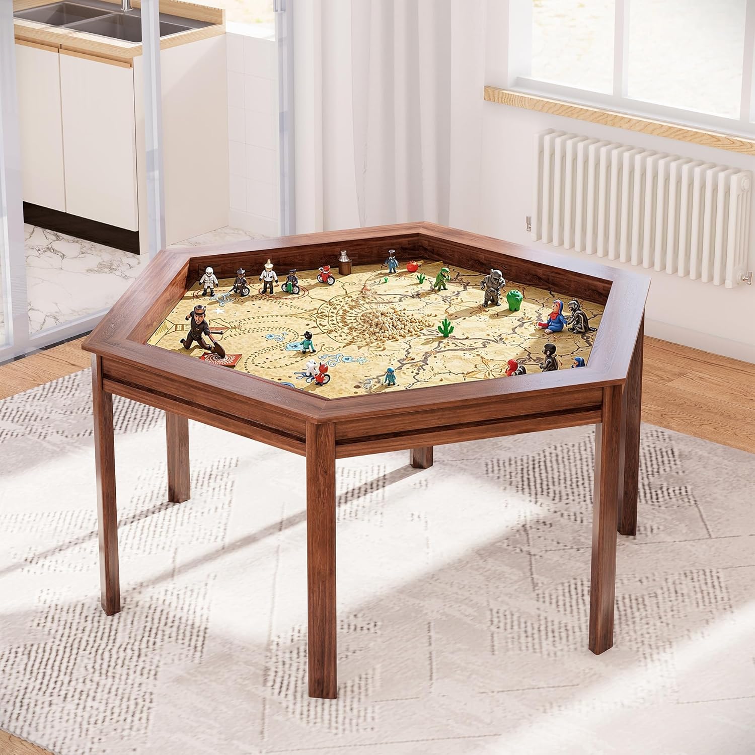 LAUSAINT HOME Hexagon Board Game Table with Removable Table Top, 59” Play Area for 6 Players
