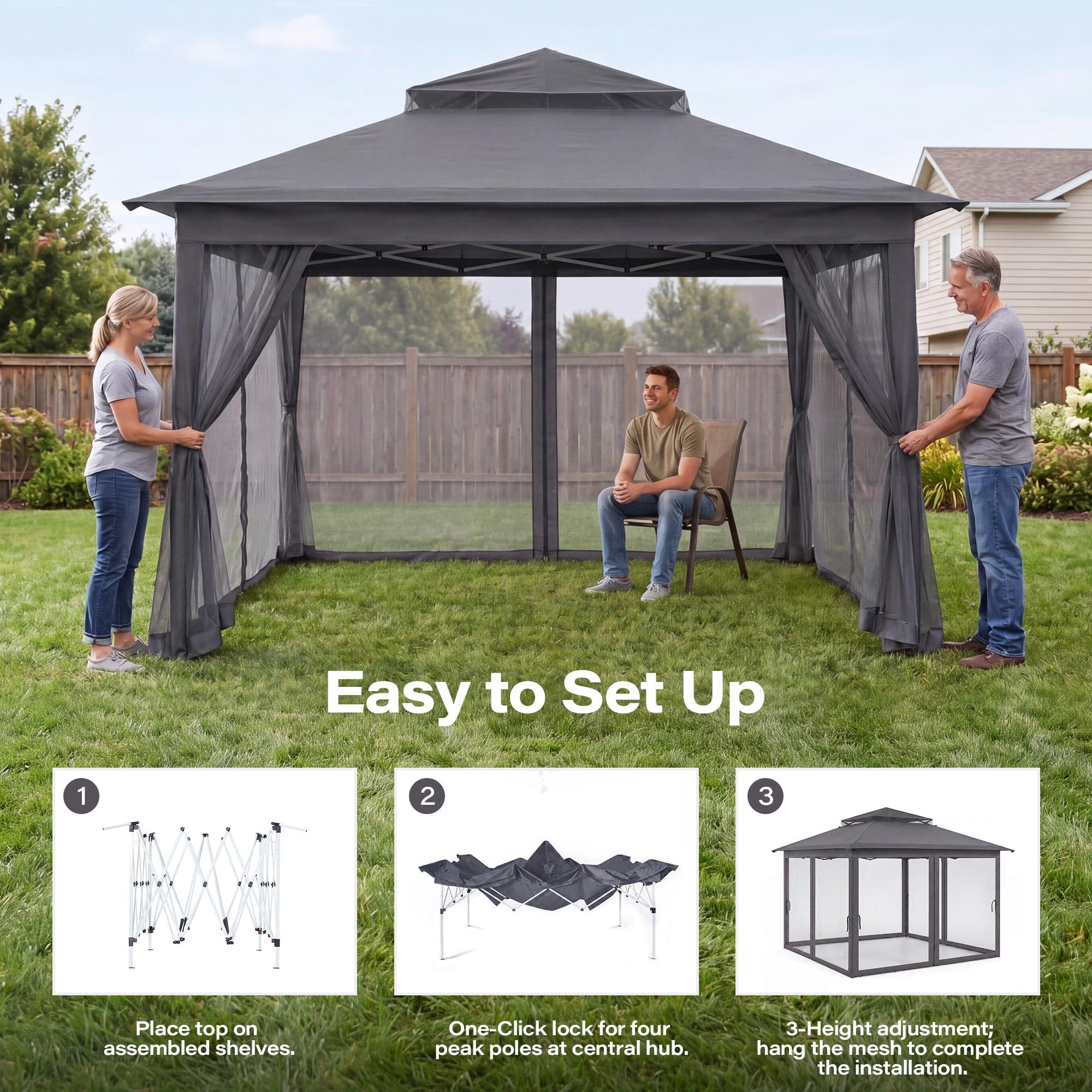 LAUSAINT HOME Pop Up Gazebo Canopy Tent with Mosquito Netting