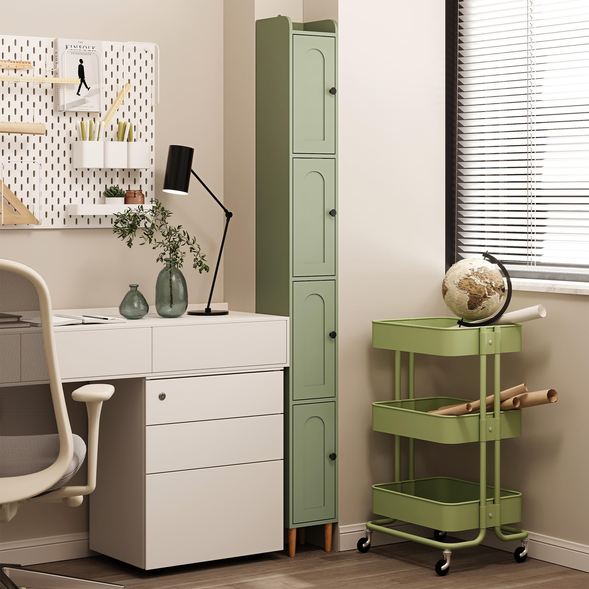 LAUSAINT HOME Tall Narrow Storage Cabinet, Slim Bathroom Storage Cabinet with 4 Shelves