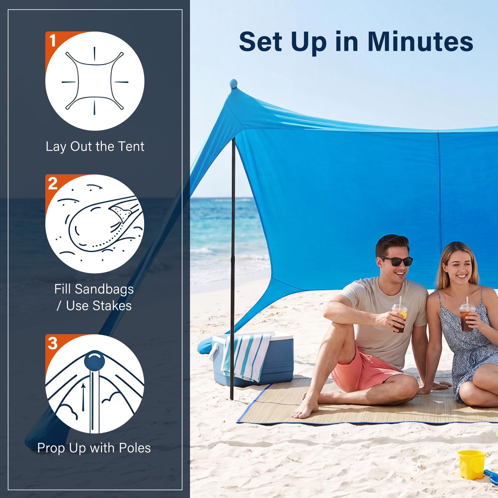 LAUSAINT HOME Beach Tent, Easy Pop Up Beach Canopy Sun Shade UPF 50+ Protection