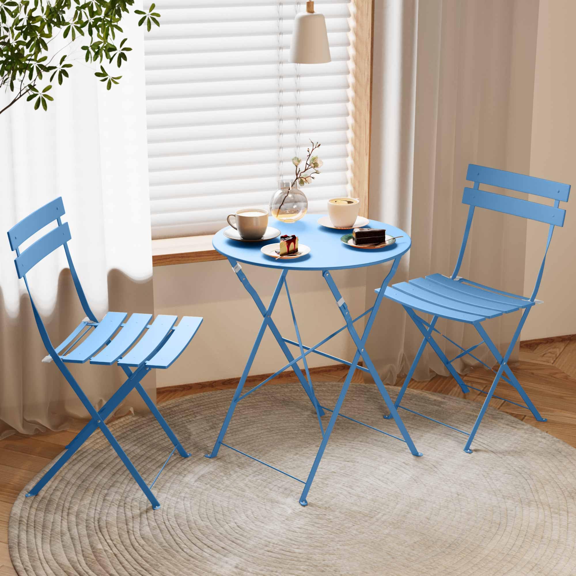 LAUSAINT HOME 3-Piece Steel Folding Bistro Set, Premium Weather-Resistant Patio Table & Chairs