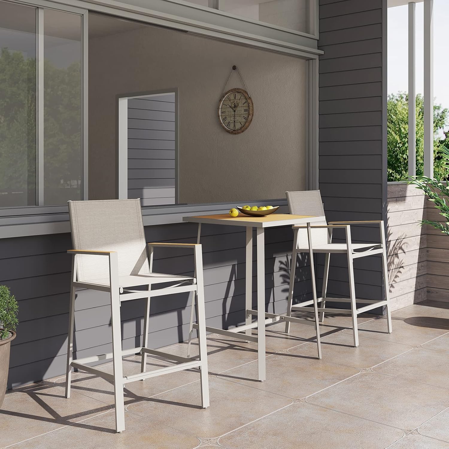 LAUSAINT HOME 3-Piece Patio Bar Set, All Weather Textilene Bar Height Table and Chairs Set