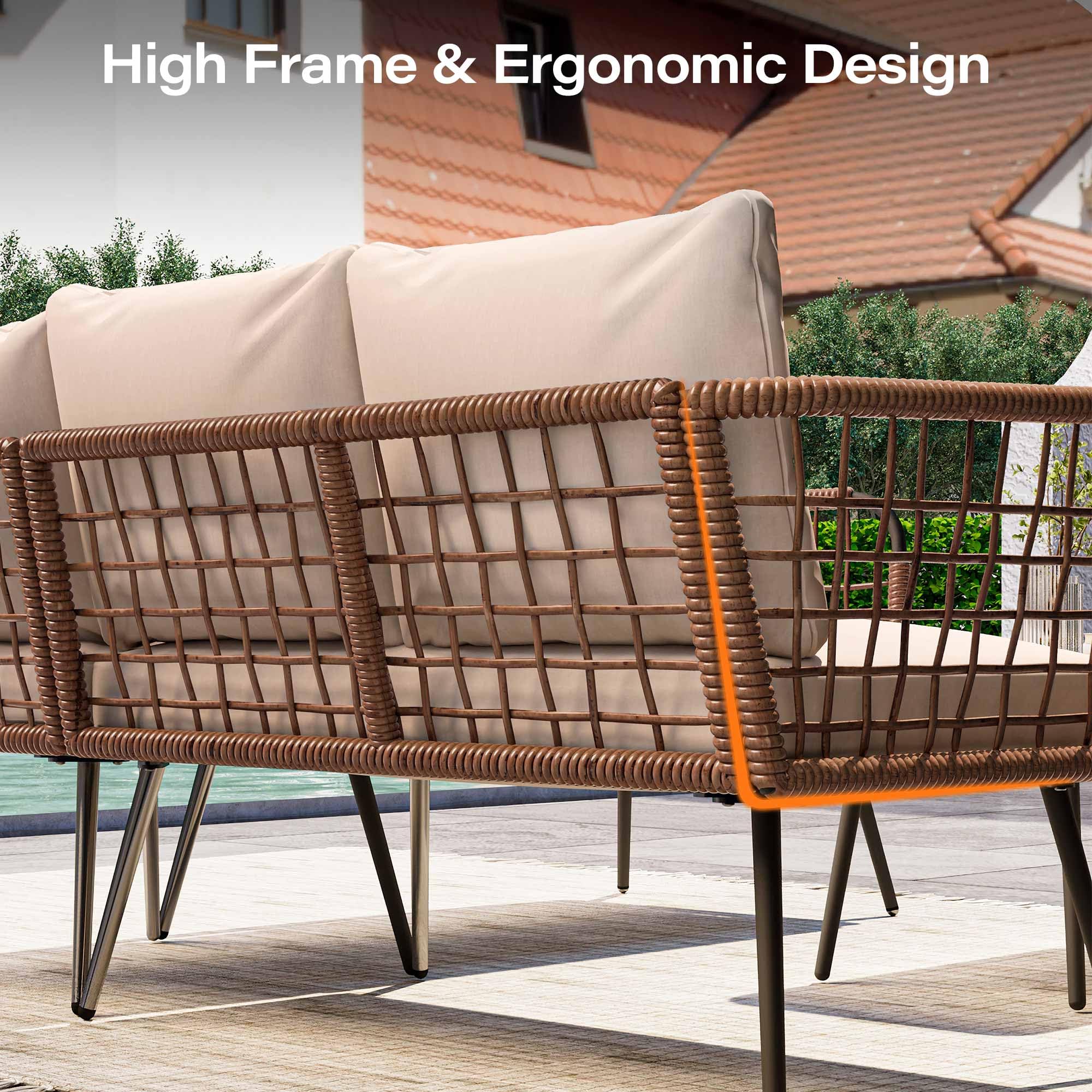 LAUSAINT HOME L-Shaped Outdoor Furniture Set, Wicker Rattan Patio Sectional