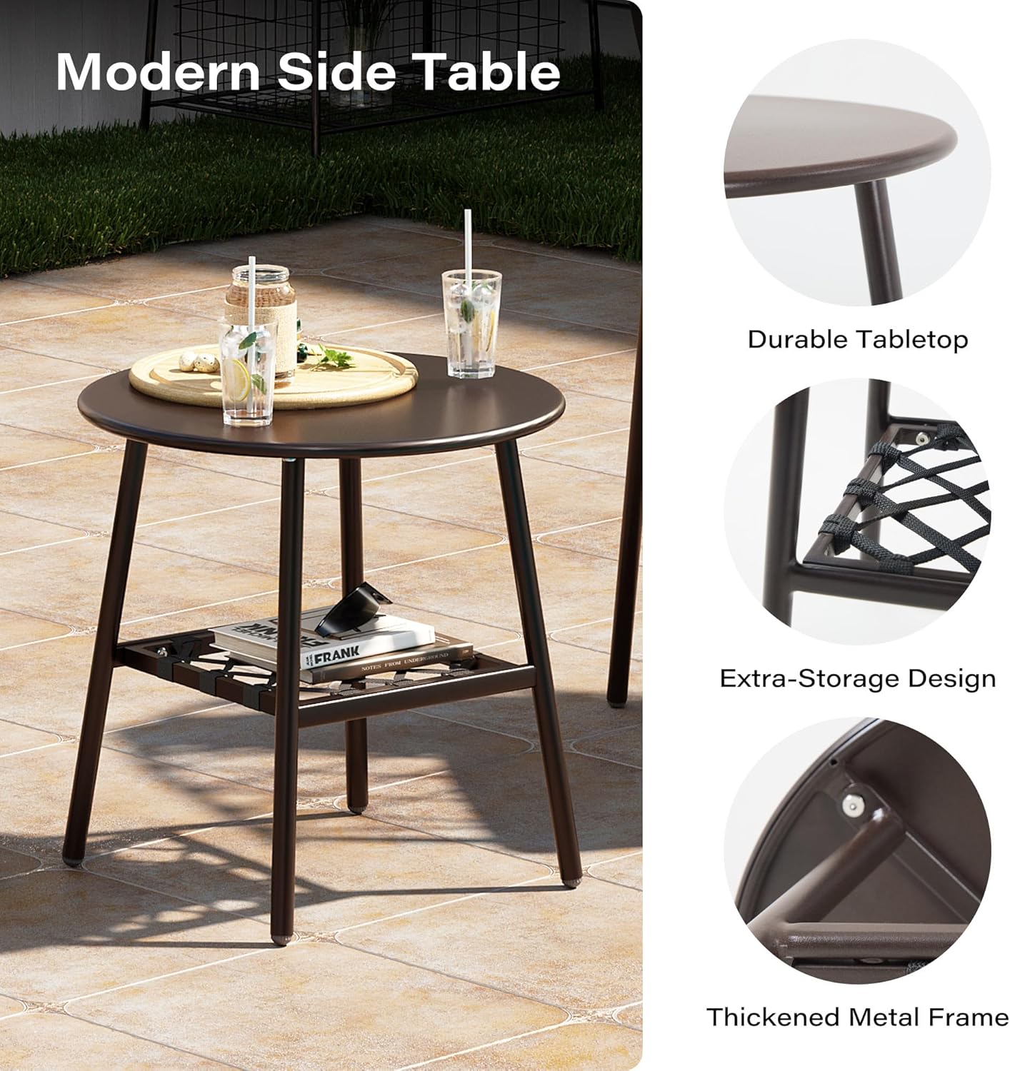 LAUSAINT HOME 3 Pieces Patio Bistro Set, Woven Rope Chairs with Cushions