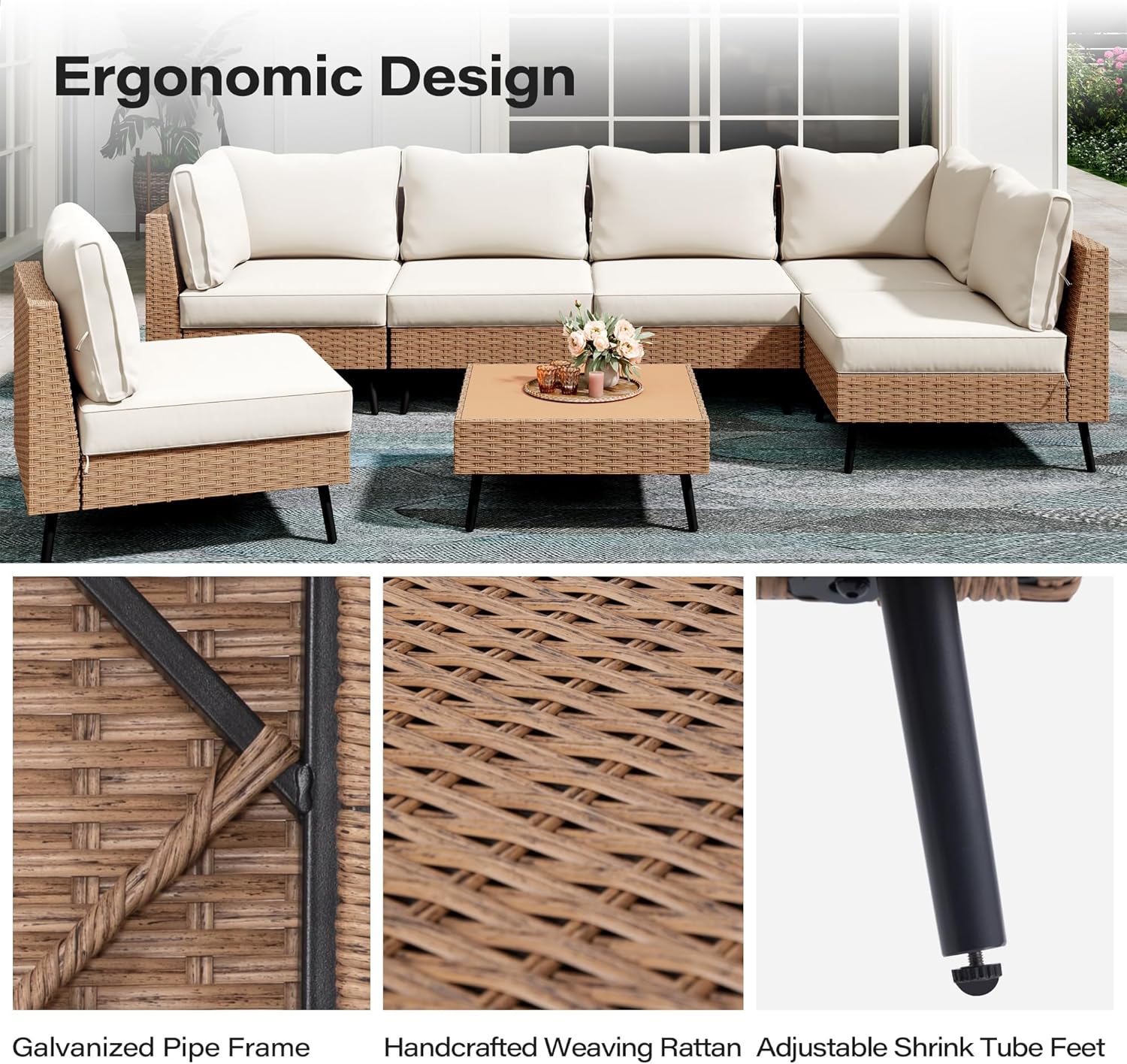 LAUSAINT HOME Outdoor Patio Furniture, 8 Piece Outdoor Sectional Sofa PE Rattan Wicker Patio Conversation Sets