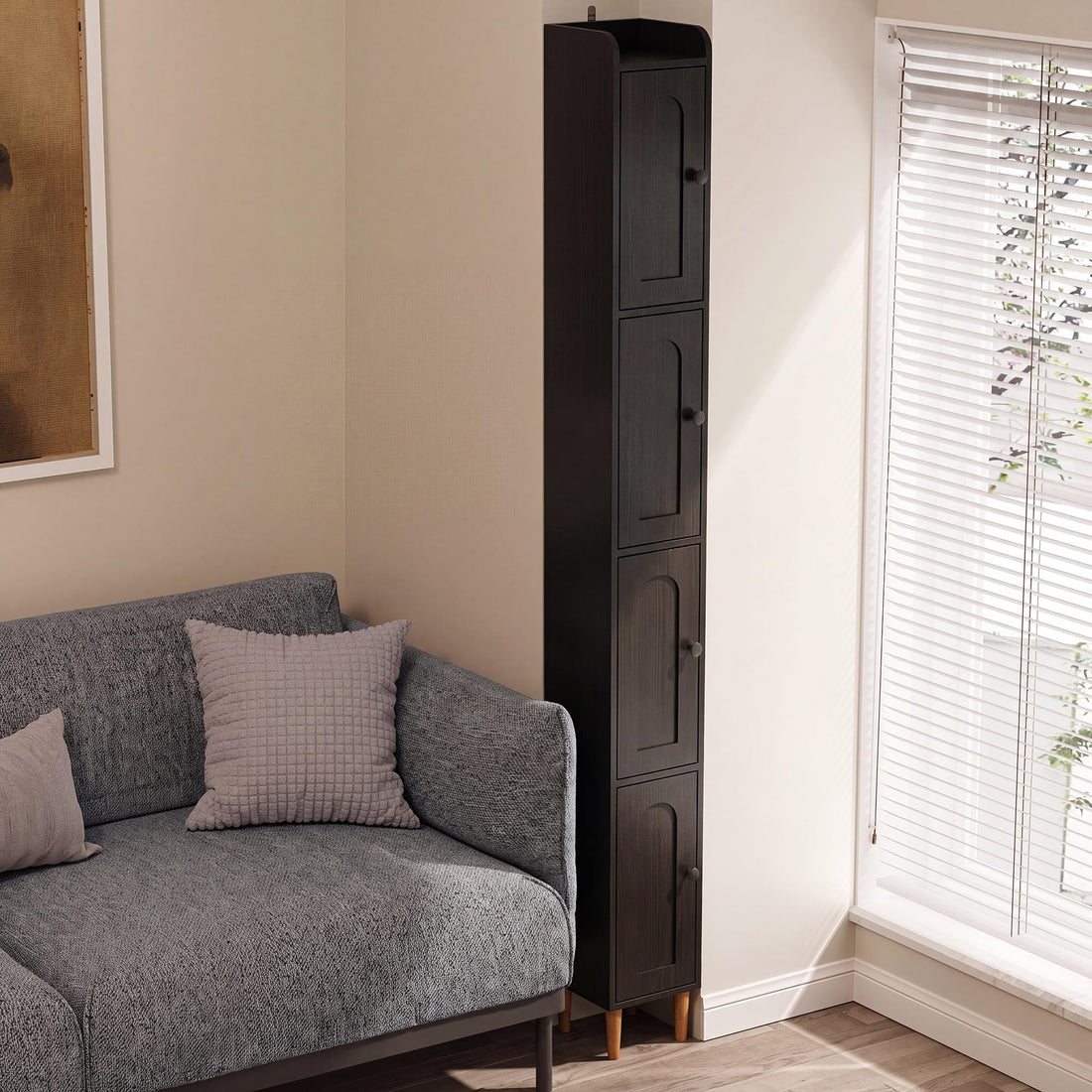 LAUSAINT HOME Tall Narrow Storage Cabinet, Slim Bathroom Storage Cabinet with 4 Shelves
