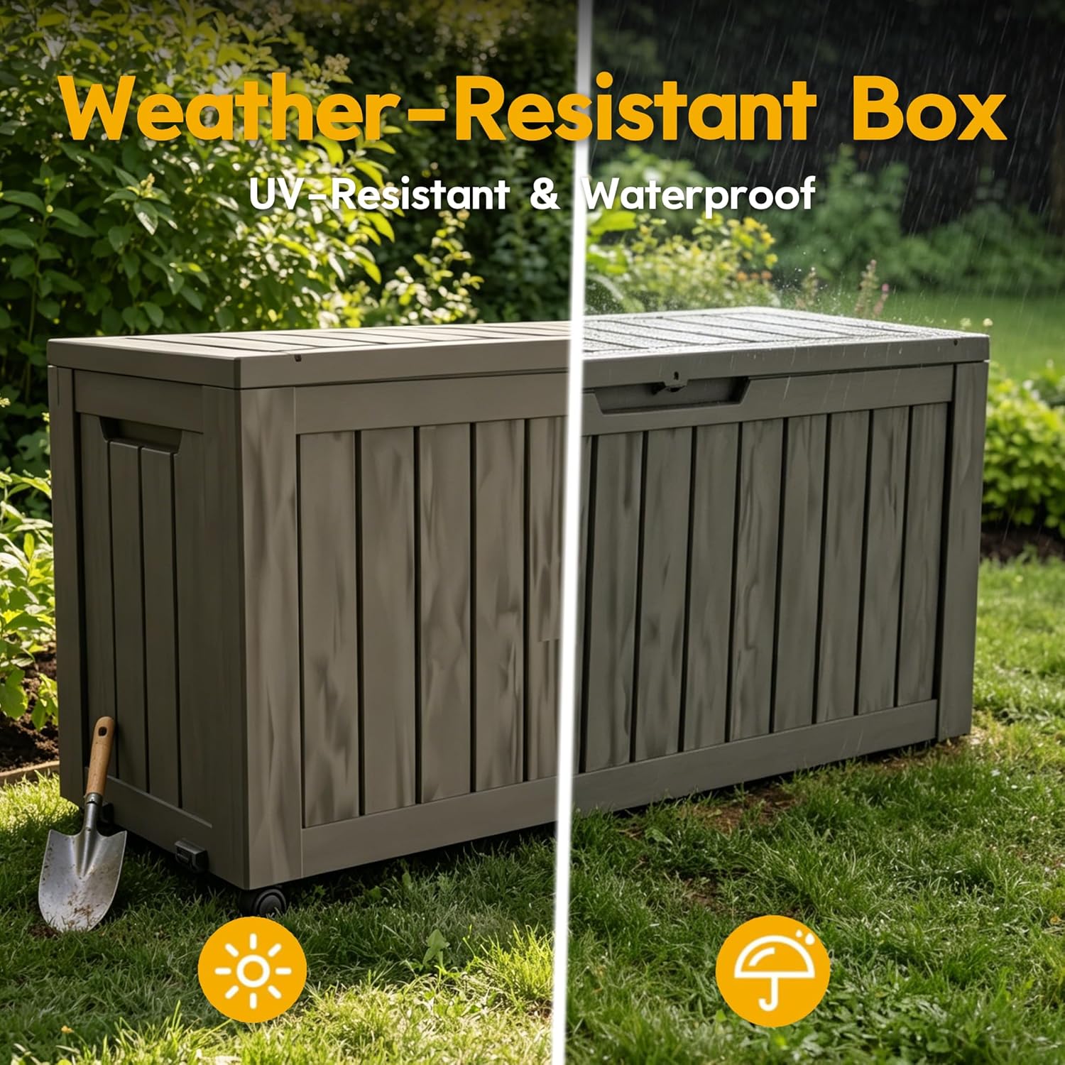 LAUSAINT HOME Resin Deck Box for Outdoor Storage - Weatherproof Patio Storage Bench